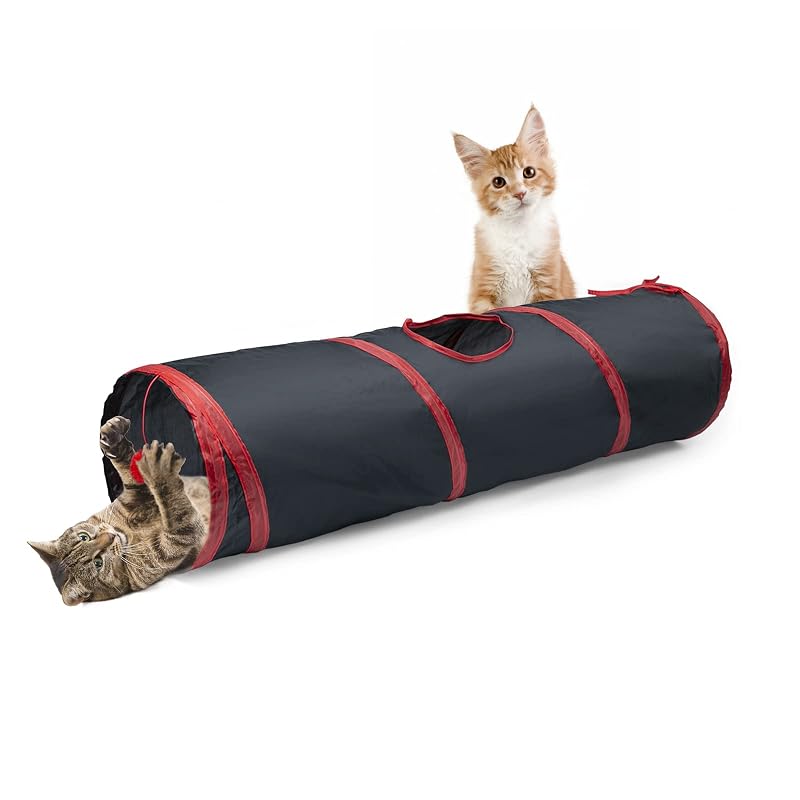 Túnel dobrável para gatos de 2 vias em poliéster Sheldamy, Vermelho e Preto