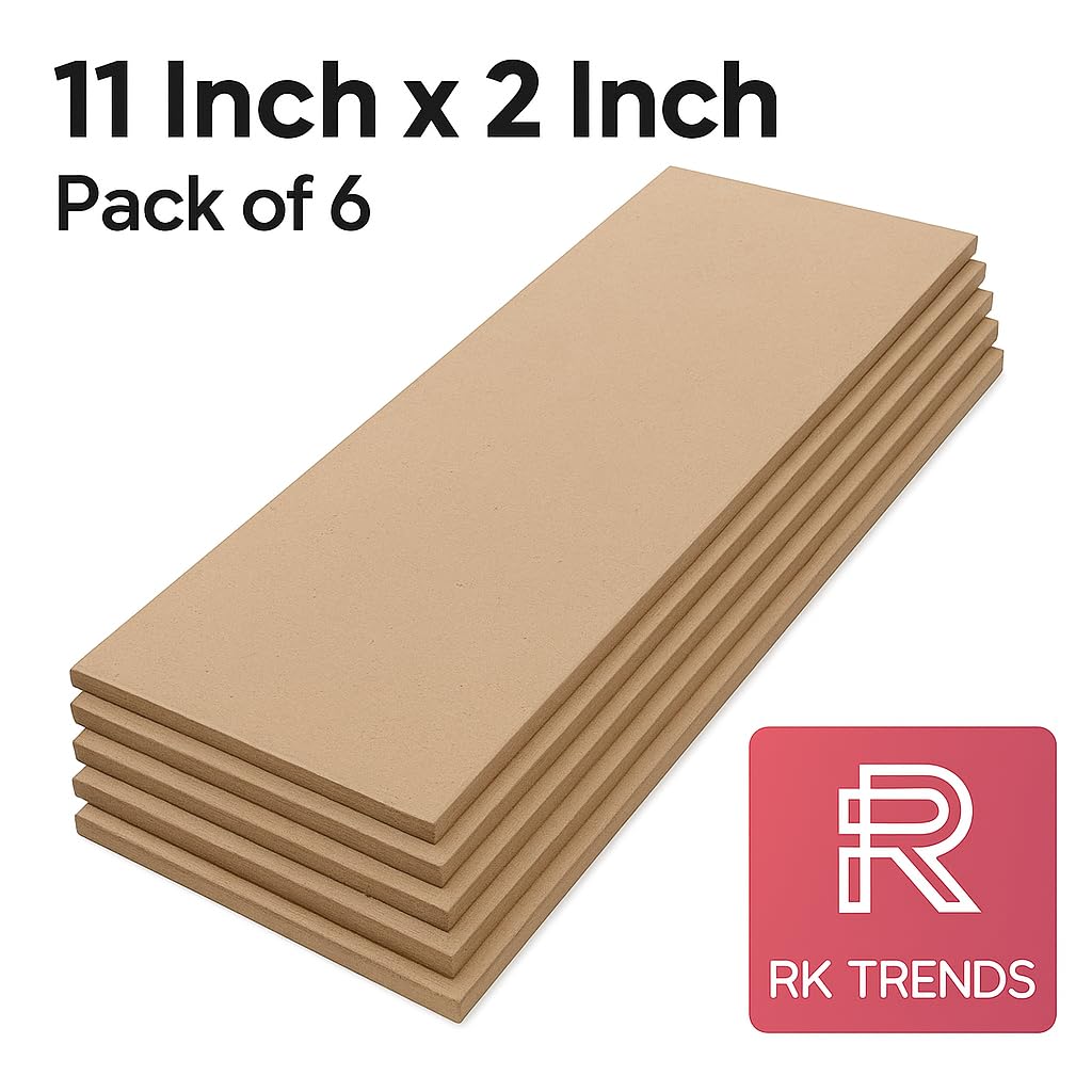 RK Trends 3 mm MDF Boards for DIY Art & Crafts,(Pack of 6Pcs) Wood MDF Sheets for Craft Work, Painting, Resin Art, Fluid Art, Decoupage, Mandala Art, Pyrography. (11 Inch X 2 Inch)