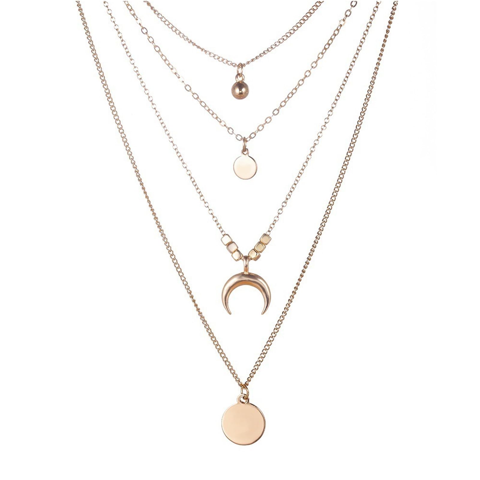 Multi Layered Pendant Necklace, Choker Moon Gold Necklace for Women Girls