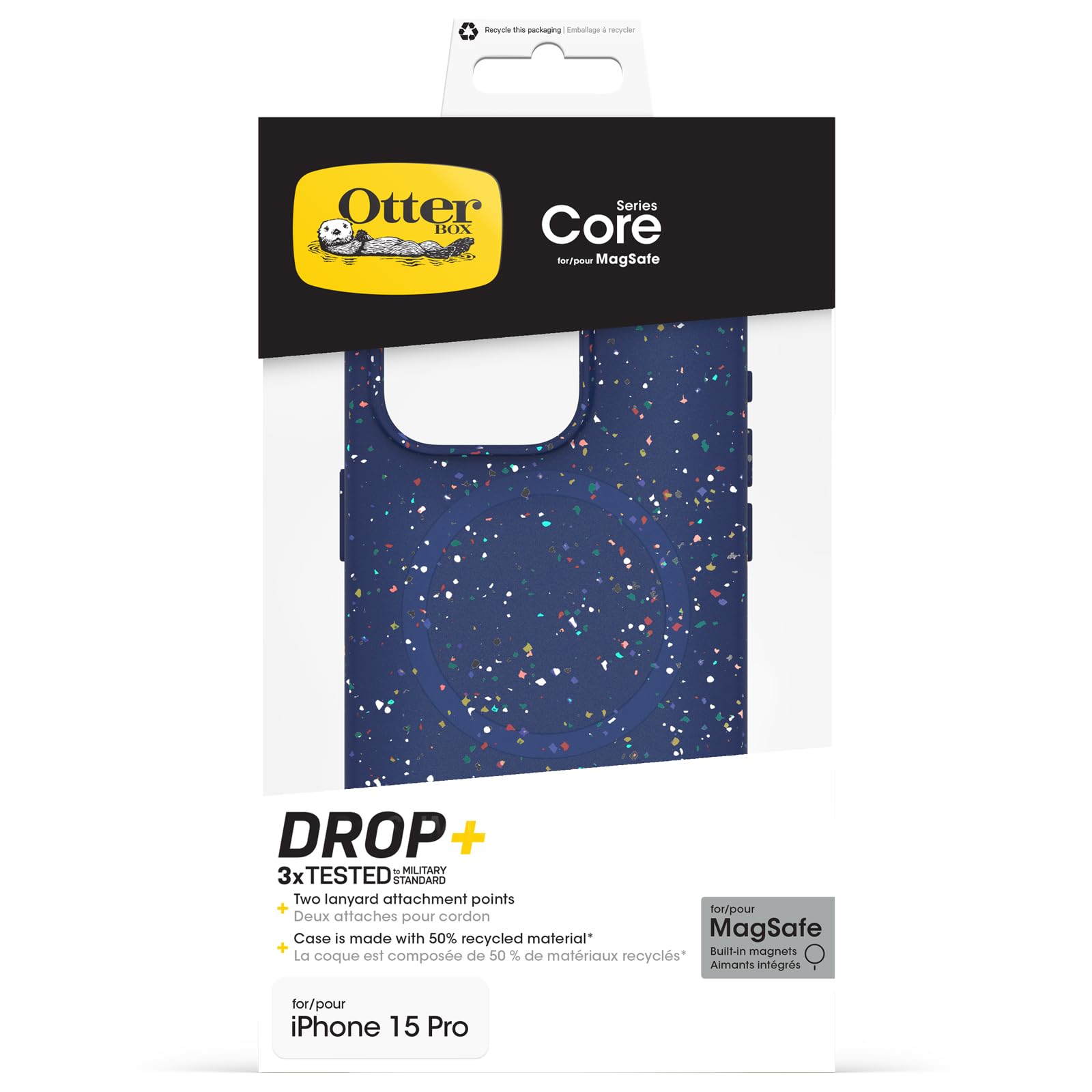 OtterBox Cover per iPhone 15 Pro Serie Core per MagSafe, resistente a shock e cadute, ultra sottile, protettiva, Testata 3x vs le norme anti caduta MIL-STD 810G, Blu