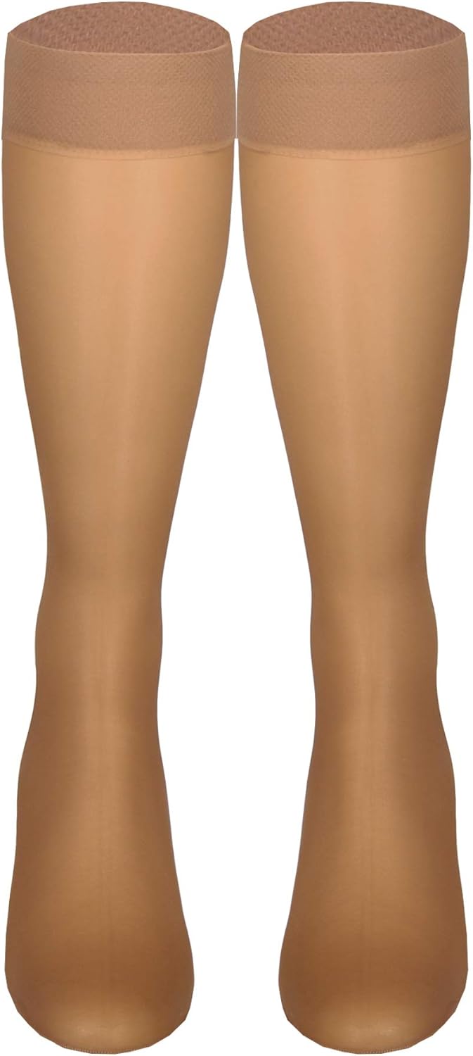 NuVein Sheer Compression Stockings for Women, 8-15 mmHg Support, Light Denier, Knee High, Closed Toe, Beige, Large - Image 3