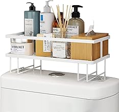 MAGIC SELECT Bathroom Shelf on the Toilet, Adhesive Base Toilet Organizer with Three Hooks for Hanging Sponges or Brushes, Toilet Shelf for Storage Toilet Paper and Bathroom Accessories.