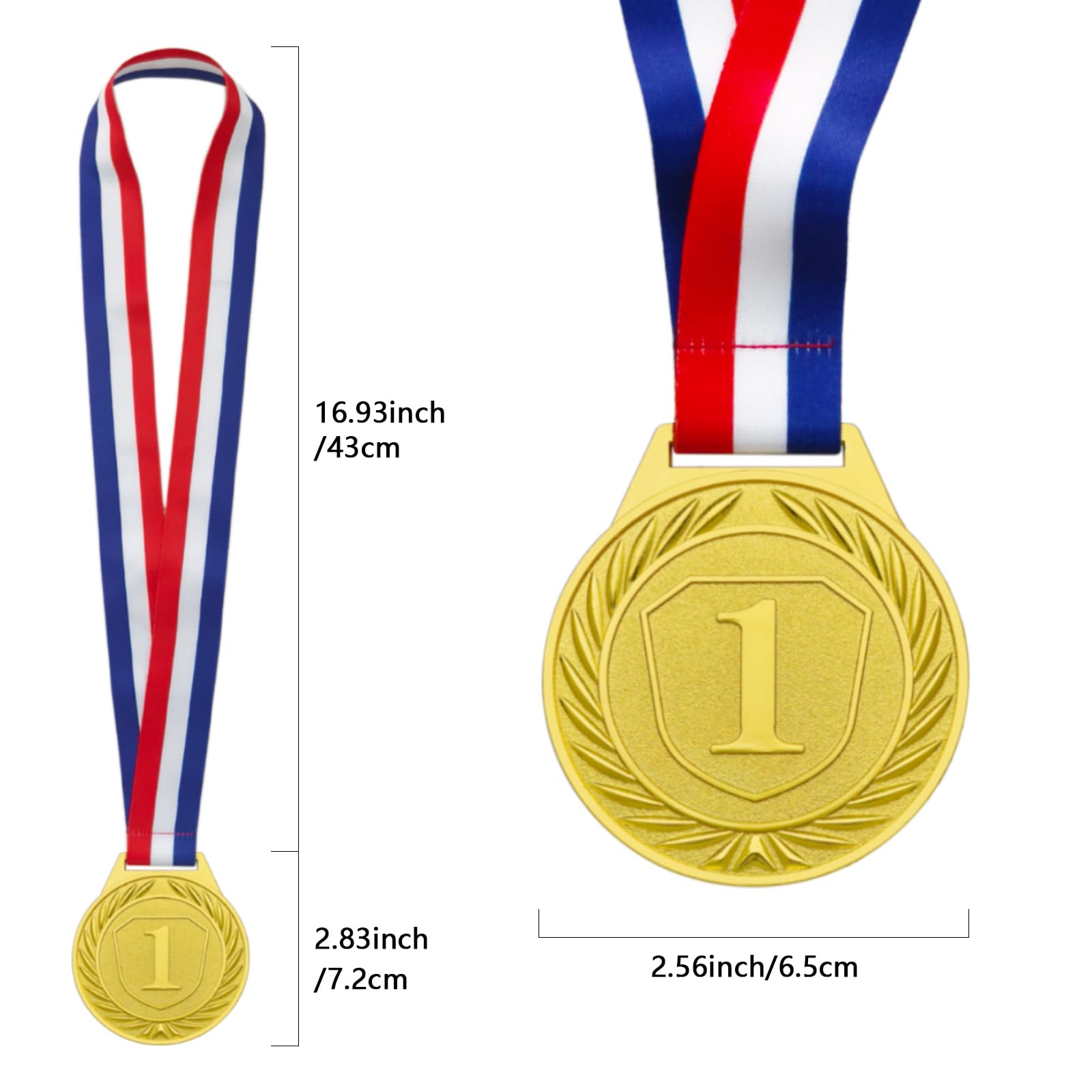 Donrime 3 Pièces Médaille pour Enfants, 6.5CM Or Argent Bronze Médaille en Métal, Journée Sportive, Médailles avec Ruban, Collier pour Prix de Journée Sportive, Compétitions de Gymnastique