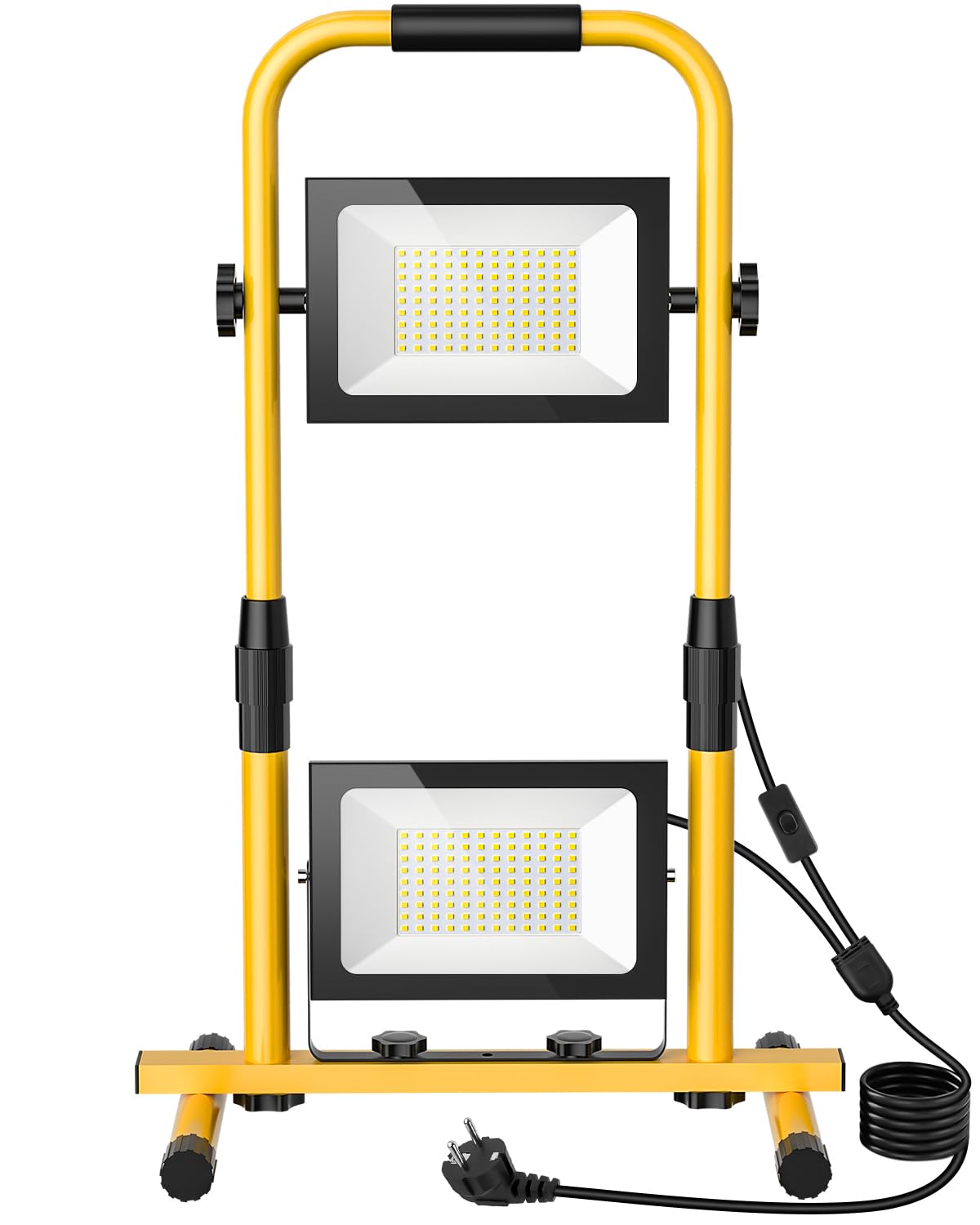 Projecteur LED Chantier avec Support Réglable 200W,20000LM Lampe Chantier avec Prise et Cordon de 3M,6500K Blanc Froid Projecteur LED,IP66 Étanche Éclairage de Chantiers pour Atelier, Garage