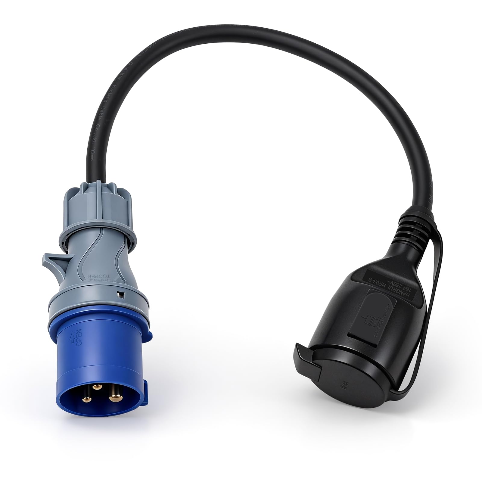 Adaptateur CEE Mâle vers Prise Schuko Femelle, Adaptateur Prise Camping Car Câble de 60cm H07RN-F3G 2,5 mm² Protection IP44, 250V 16A Adaptateur CEE pour Camping Car, Caravane, Chantier et Extérieur