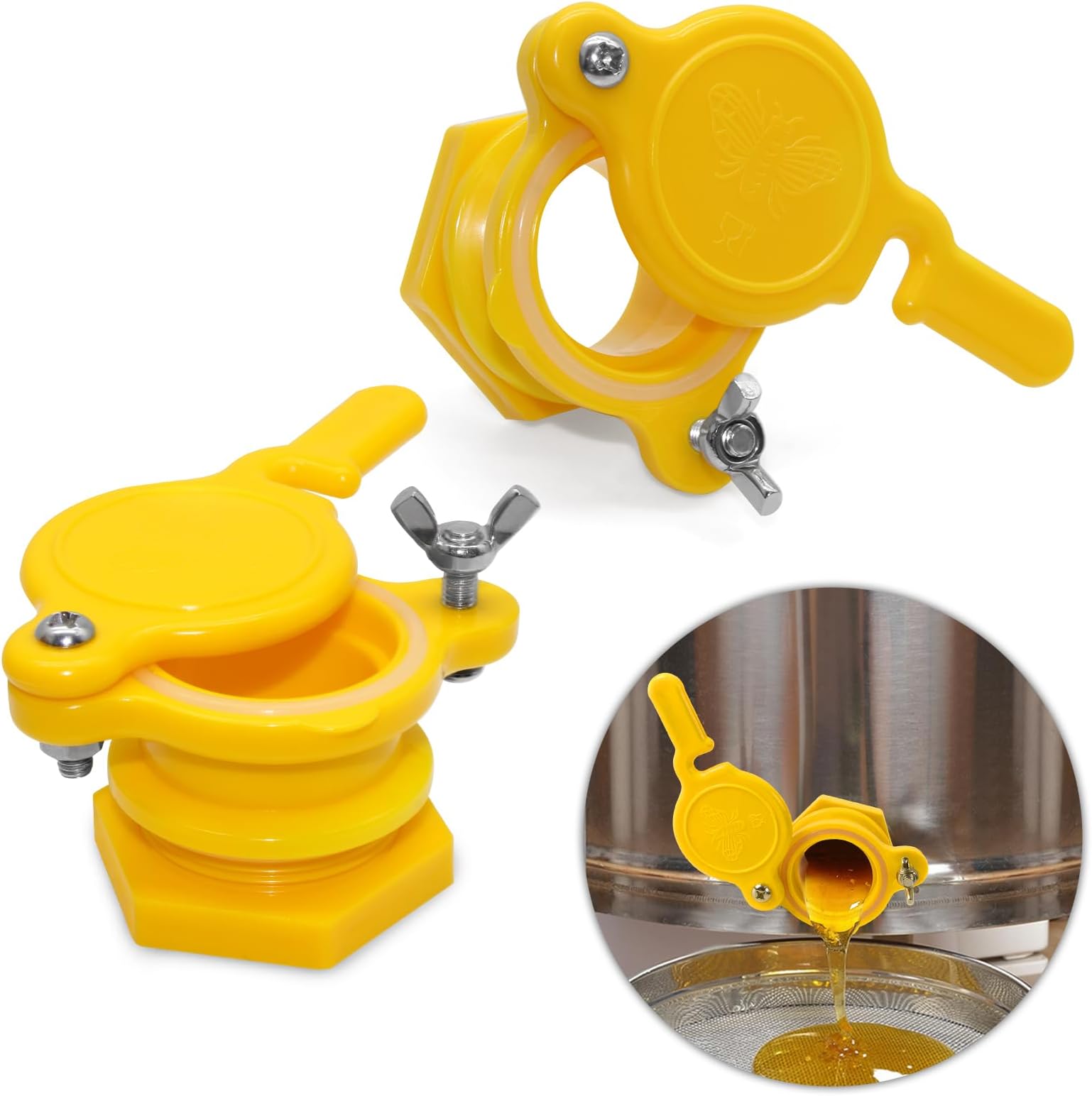 Honey Gate Valve for Extractor, 2 Pack Durable Nylon Honey Extractor Tap, Yellow Bee Hive Gate Valves for Honey Bucket,Easy-To-Install Honey Bucket Valves for Beekeeping Supplies Equipment Bee Tools