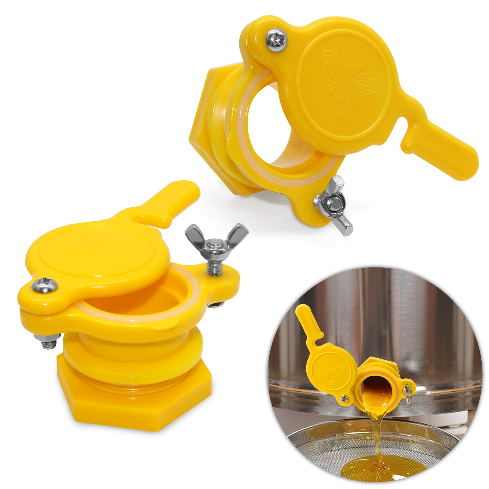 Honey Gate Valve for Extractor, 2 Pack Durable Nylon Honey Extractor Tap, Yellow Bee Hive Gate Valves for Honey Bucket,Easy-To-Install Honey Bucket Valves for Beekeeping Supplies Equipment Bee Tools