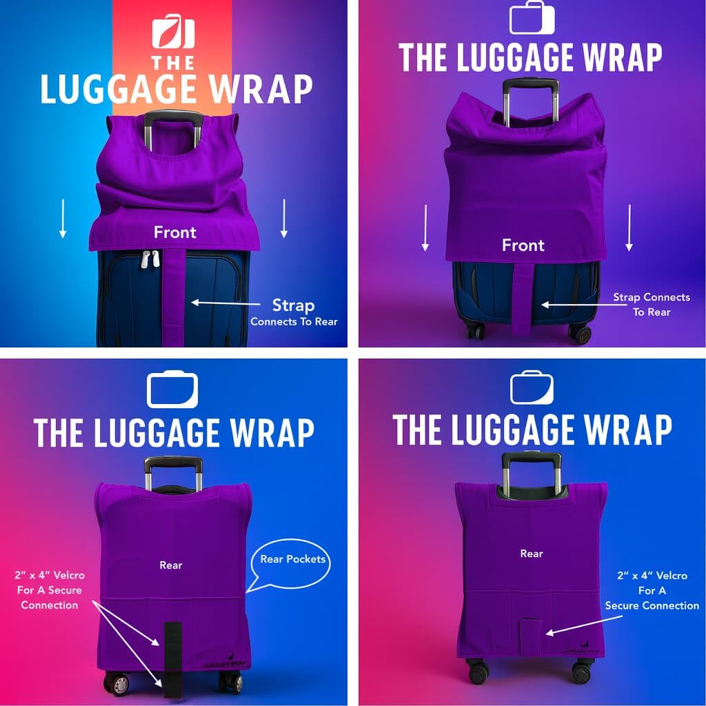 Medium Purposeful Purple Water-Resistant Luggage Covers for Suitcase TSA Approved for 24"-26" - Durable Patented Design Suitcase Covers for Luggage, Fundas para Maletas, Travel Accessories