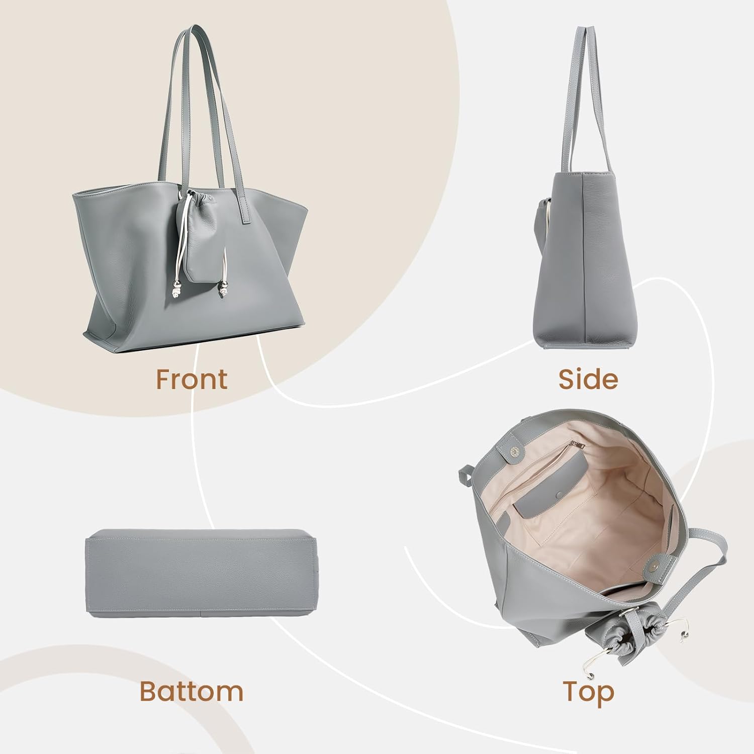 Genuine Leather Tote Bag for Women, Soft Purses Handbags Shoulder Fashion Top Handle Bag Large Capacity - Image 7