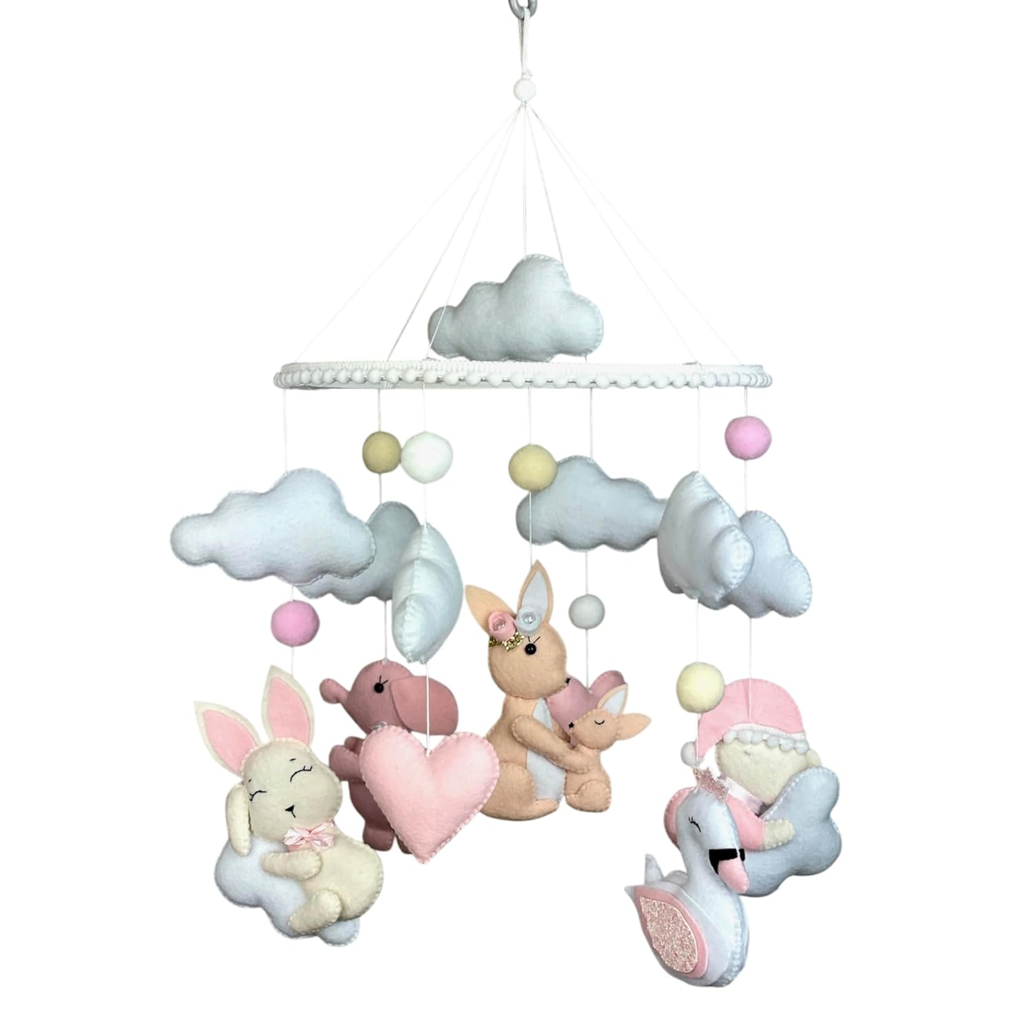 Bunny Baby Mobile for Crib Girl Bunny Nursery Decor Bear Mobile Cloud Star Mobile Pink Baby Mobile Felt Crib Mobile Baby Shower New Baby Girl Gift New Parents Gift