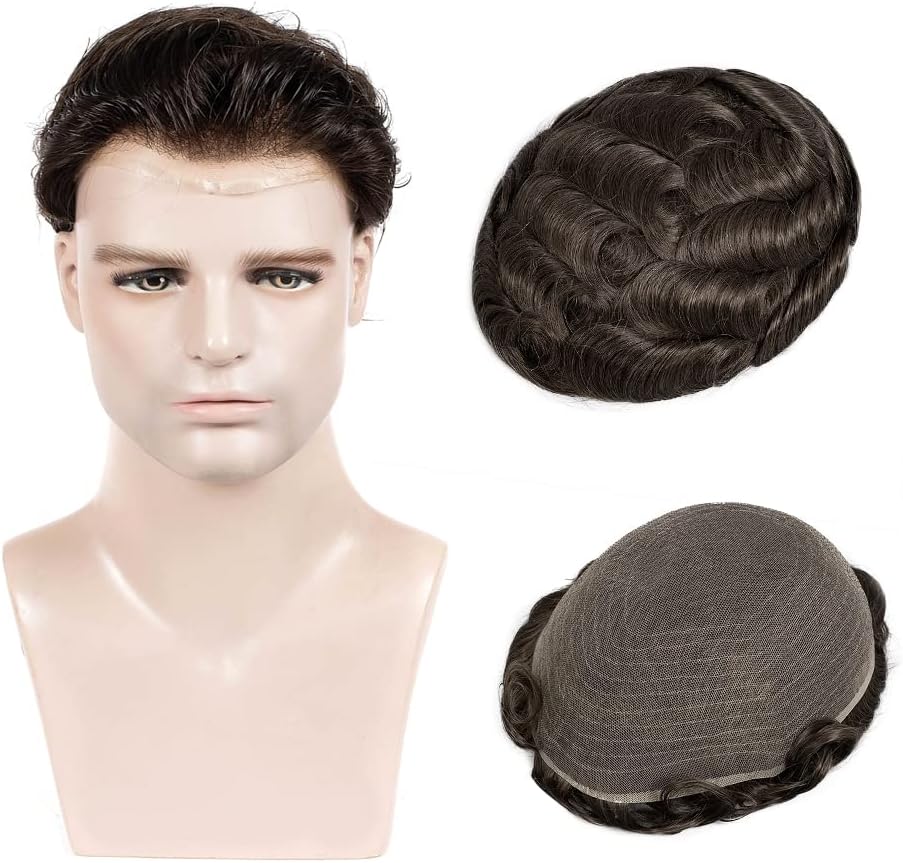 Amiable Toupee for Men Human Hair Full French Lace Man's Hair Replacement Systems Soft Bleached Frontal natural looking hair patch for men,8×10 Inche #4