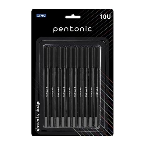 Pentonic 0.7 mm Ball Pen Blister Pack | Black Body | Black Ink | Set of 10 Pens