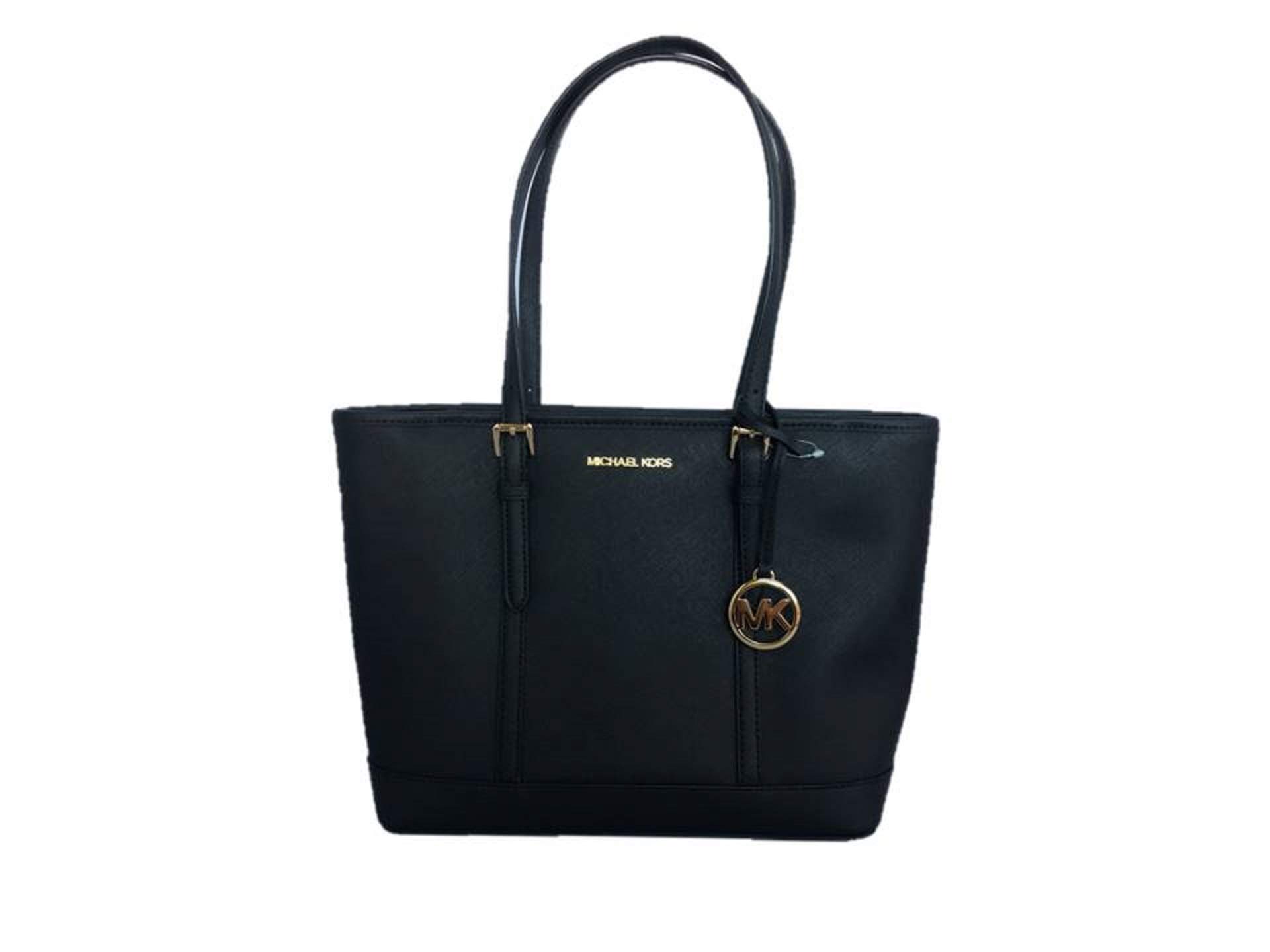 Michael Kors Jet Set Travel Saffiano Leather Small Top zip Shoulder Tote - Black