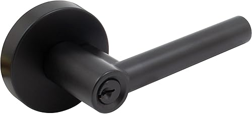 Stone Harbor Hardware Zurich - Manija de puerta con roseta redonda, pestillo de entrada, llave KW, negro mate