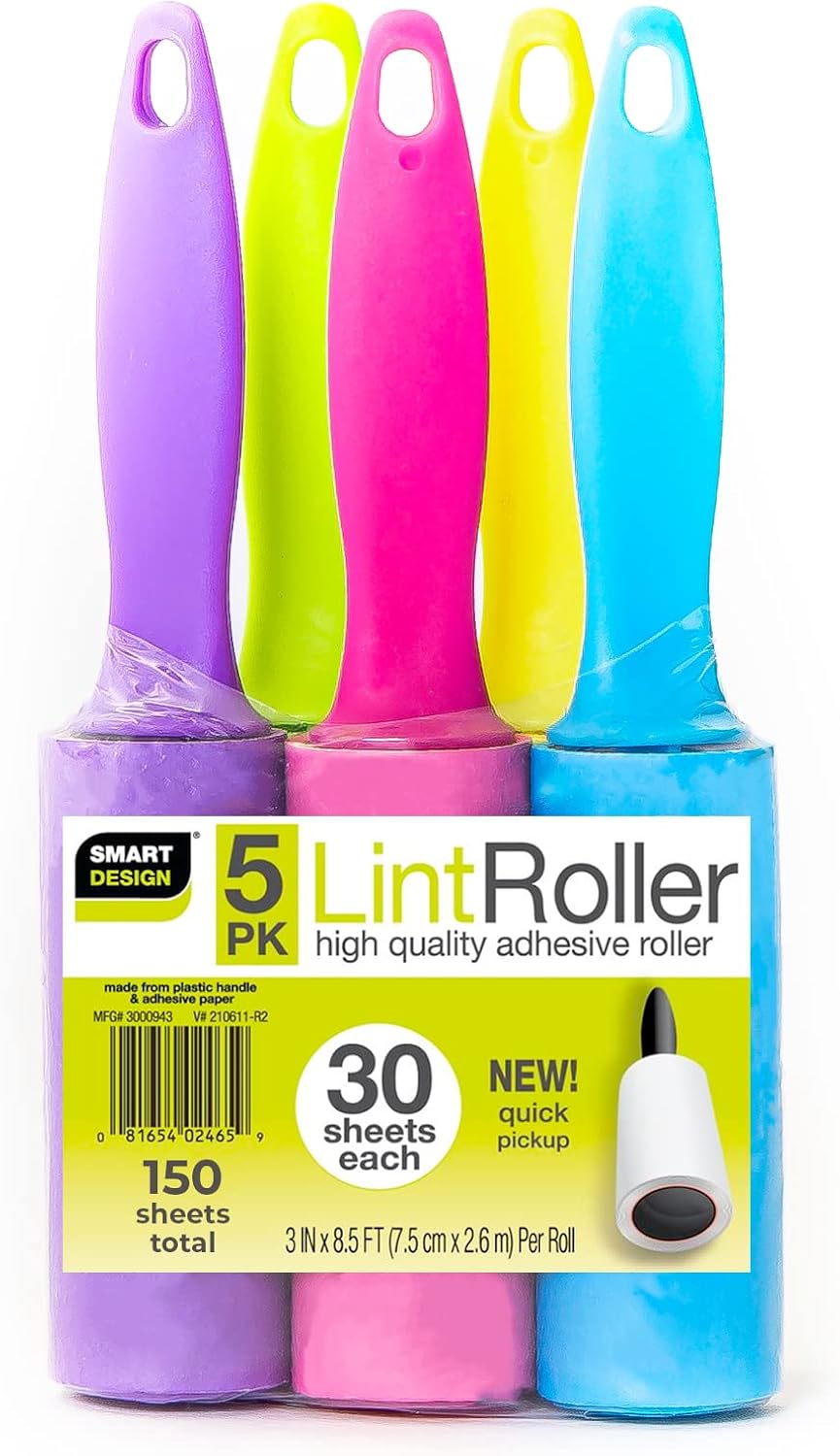 Smart Design Mini Lint Rollers Set of 5, 150 Sheets Total
