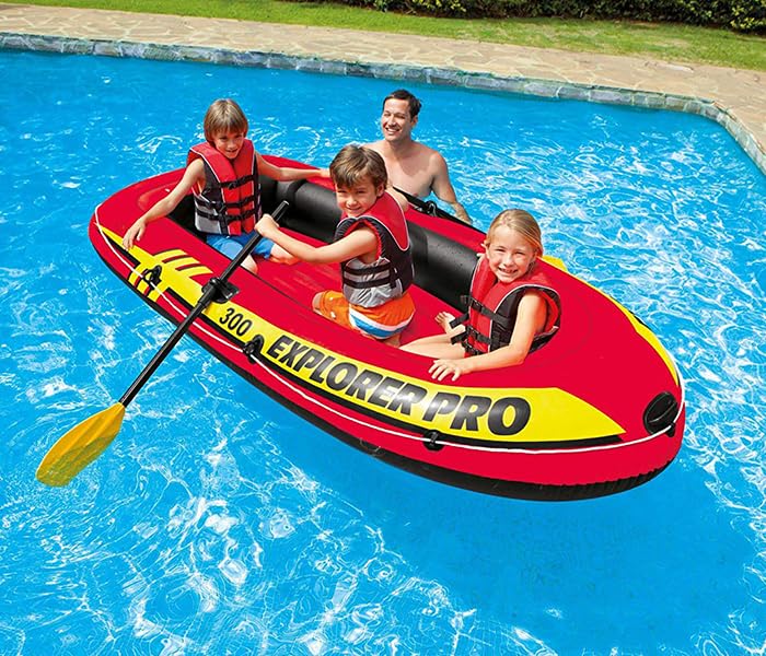 Image of Explorer Pro 300, 3 Person Inflatable Boat for Flood Rescue, Adventure, Rafting, Fishing, with Oars & Air Pump, Provides Fun and Enjoyment to Persons (58358)