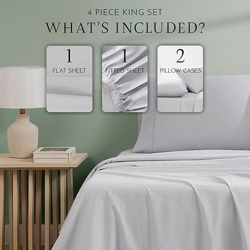 Miniatura 2 de Linen Closet Juego de sábanas tamaño King 100% algodón orgánico, 4 piezas, tejido de percal, frescas, suaves y duraderas, transpirables, con