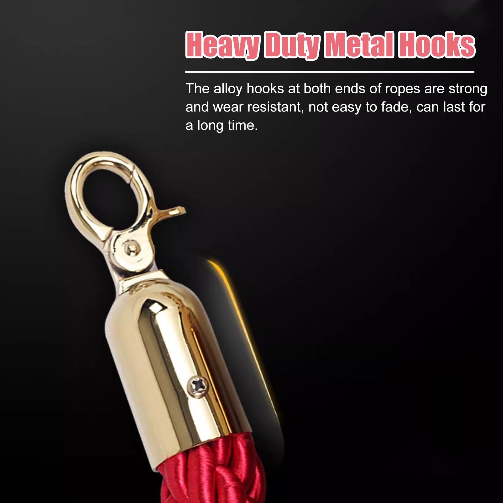 Red Velvet Rope for Stanchions, Set of 2, Crowd Control Velvet Braided Rope Barrier, Red Carpet Decoration Hanging Ropes with Metal Clasps(Braided Rope,3m/9.8ft)