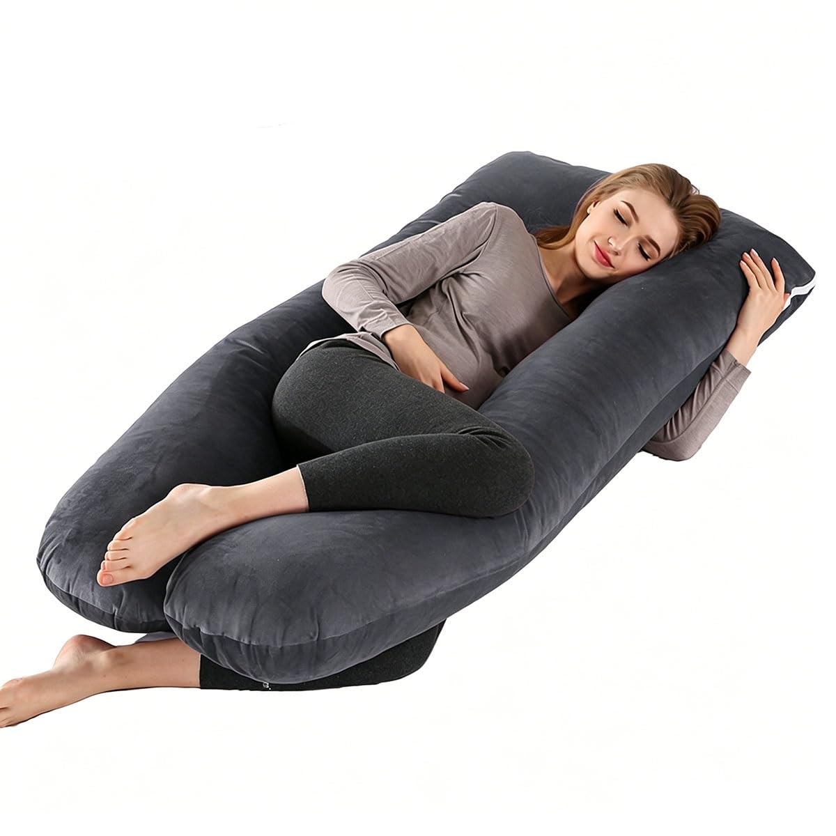 IRCKONCI Maternity Pillow, Soft Breathable Fabric, Pregnancy Sleep Support Hollow Fibre Fill(Black)