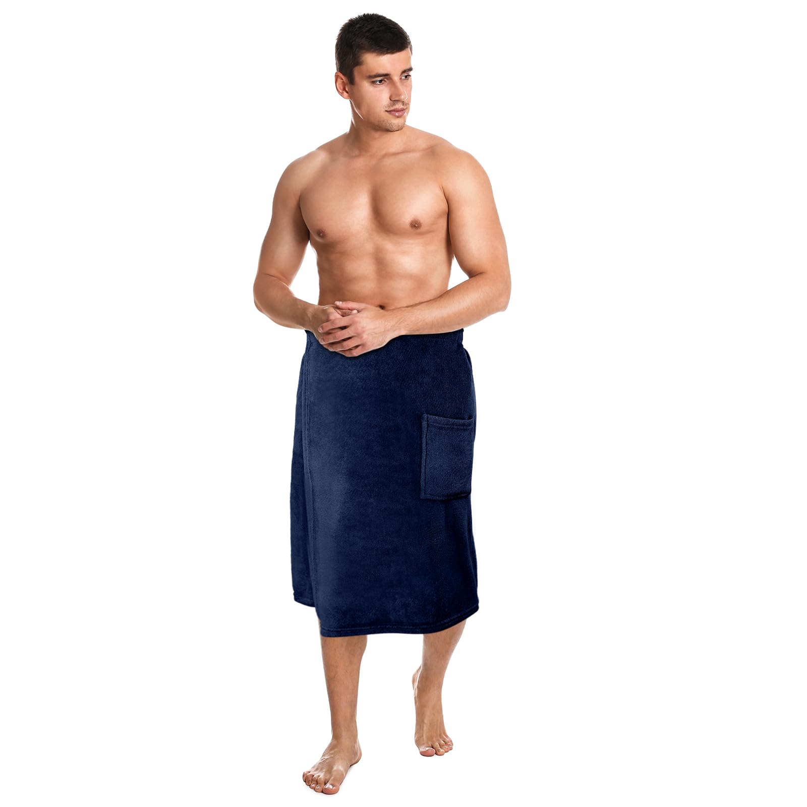 Tudomro 1 Pcs Men's Bath Wrap Towel Large Shower Adjustable Terry Body Spa Towel with Pocket After Shower Wrap for Men Gift Spa College Bath Dorm Room