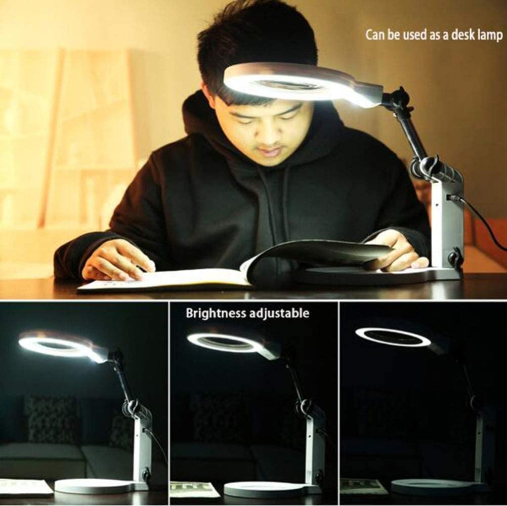 5-Fach beleuchtete Desktop-Lupe Handlupe mit LED-Leuchten und klappbarem Griff für Senioren zum Lesen, Inspizieren, Löten, Handarbeiten, Reparieren, Hobby und Basteln Interesting