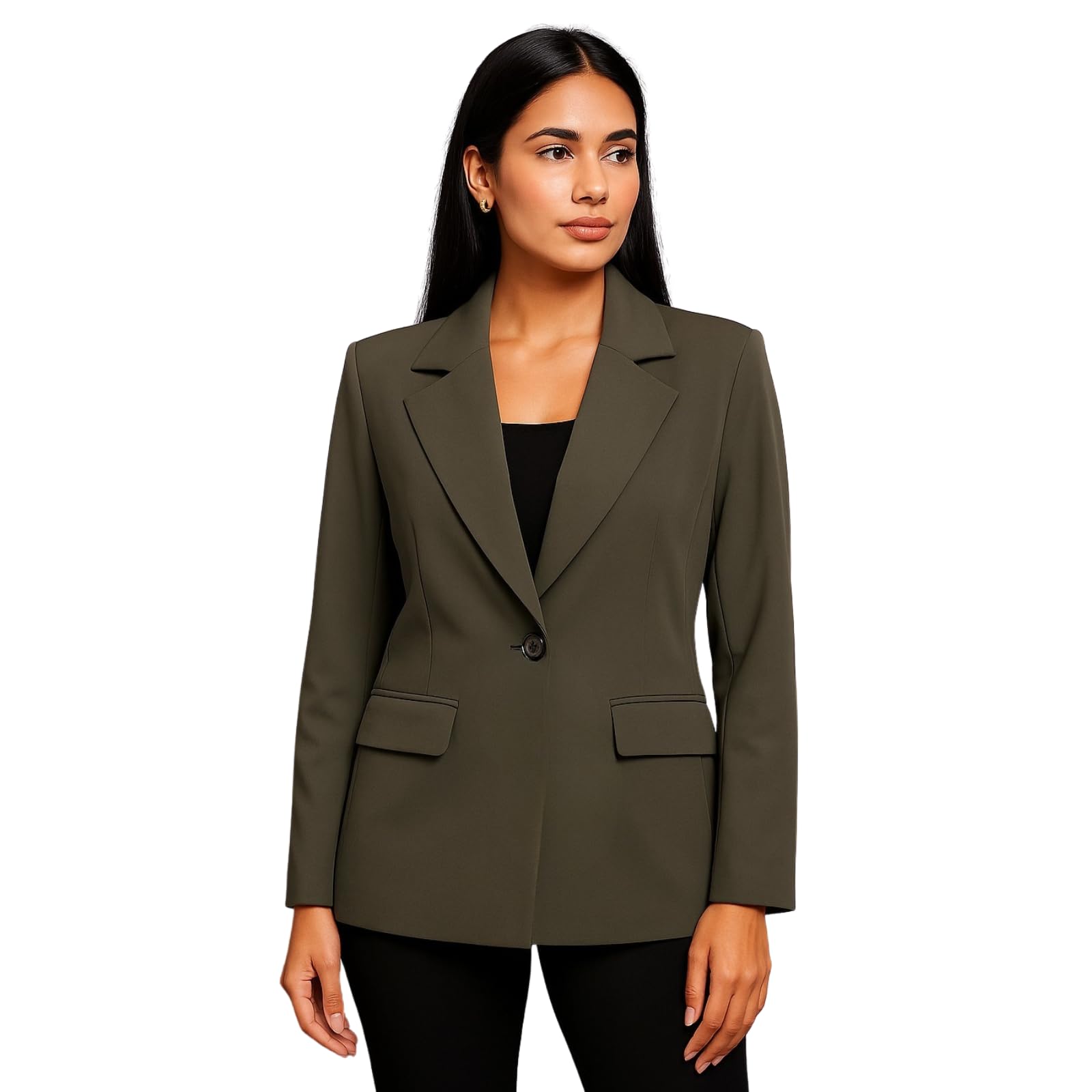 Women's Elegant Single-Breasted with Button Closure Formal Blazer with Dual Flap Pockets & Structured Lapels-picture-30
