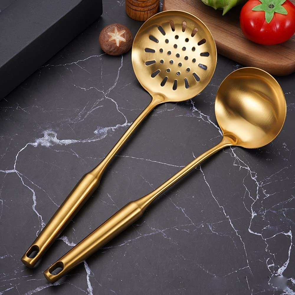 SKUZA Küchenutensilien-Set, Werkzeuge, goldenes Kochset, Pfannenwender, Schaufel, Suppenlöffel, Wender, Zange, Küchenzubehör, Backwerkzeuge