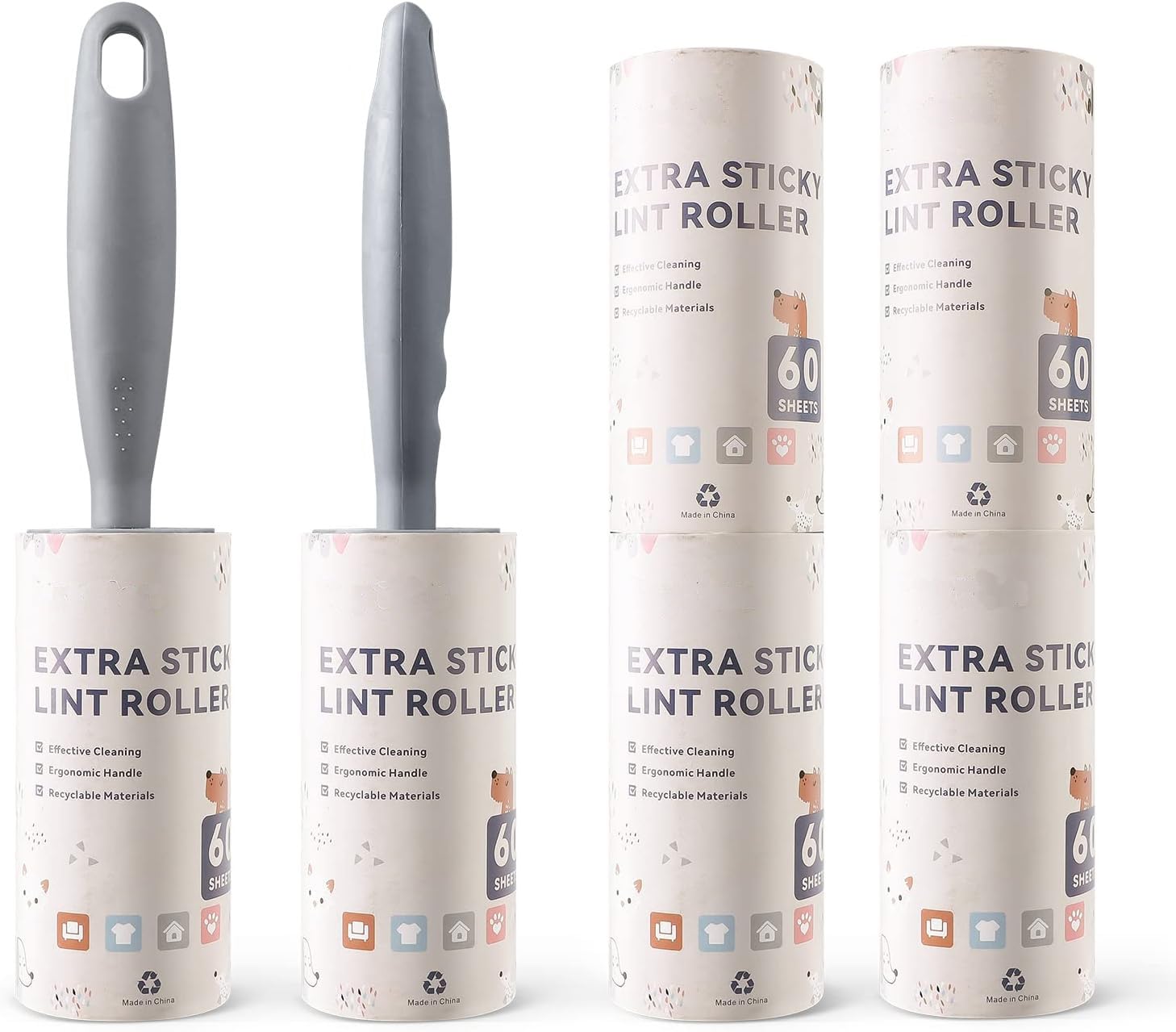 Lint Roller Remover Hair Kit, Extra Sticky Reusable Lint Remover with 360 Sheets(6 Rollers+2 Upgraded Handles), Fluff Brush for Clothes/Furniture/Bed/Car/Dog Cat Hair/Carpet/Dust