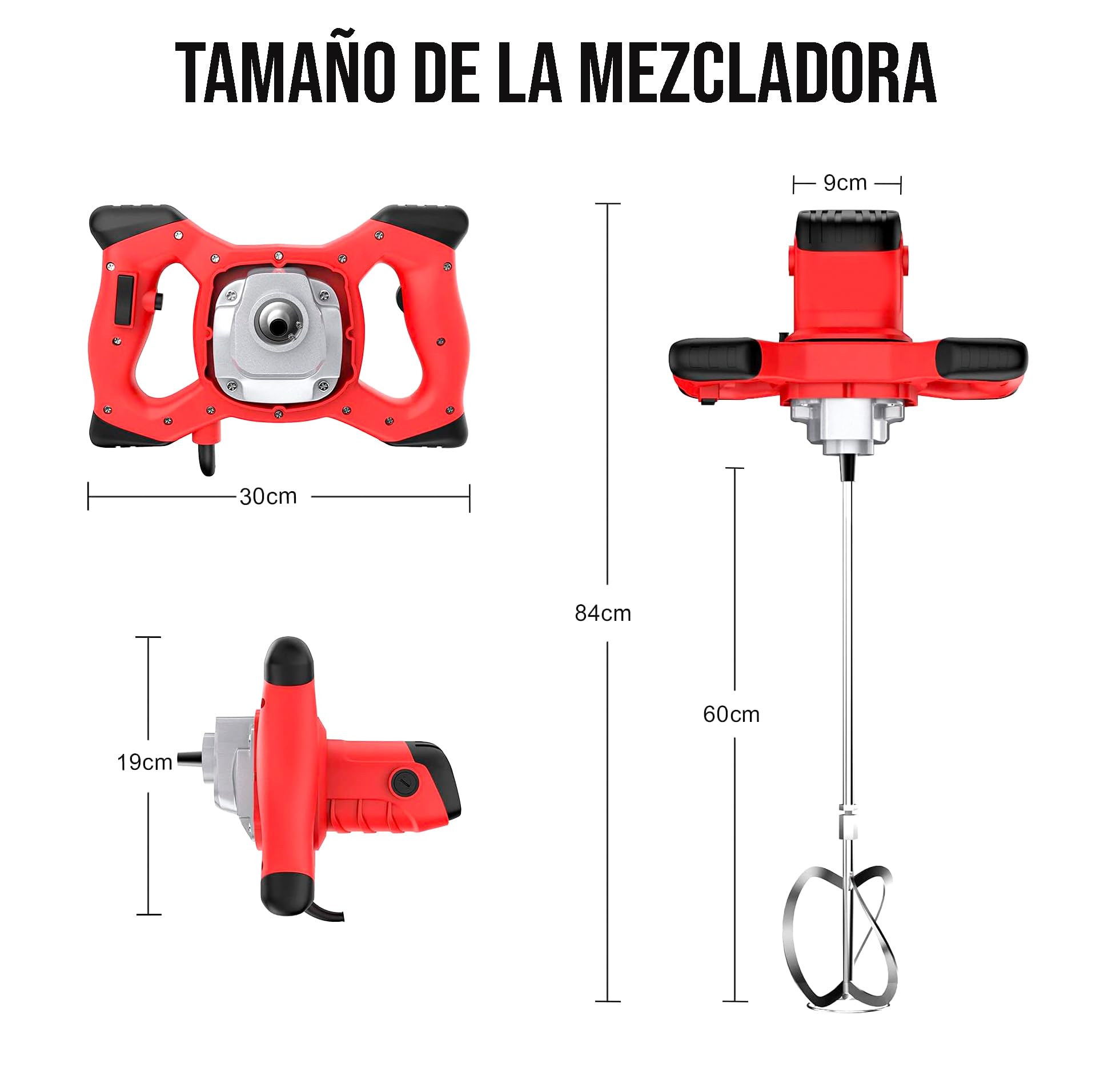 Mezcladora de mortero Hormigonera cemento Batidora de pintura Doble empuñadura ergonómica 220V