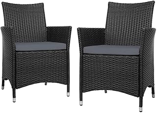 Gardeon Outdoor Dining Chairs Wicker Patio Deck Chair, Lounge Garden Furniture Seating Backyard Indoor, Cushion High Backr...