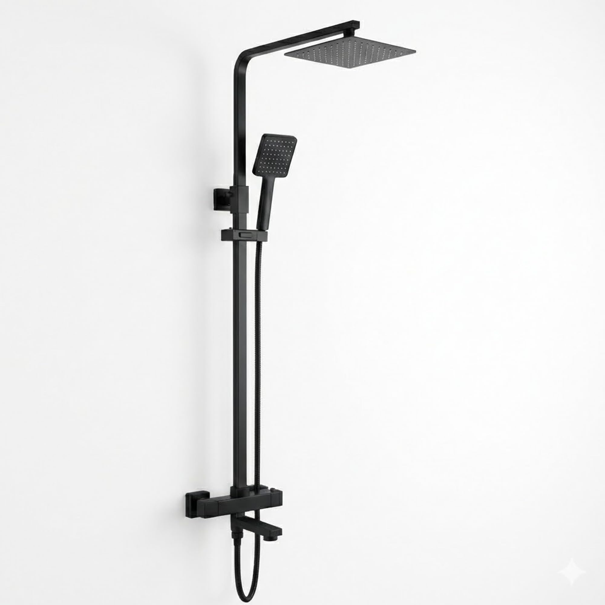 ARKO Thermostatic Mixer Shower with Bath Filler Tap, Rainfall & Handheld Shower Set, Thermostatic Bath & Shower System (Black)
