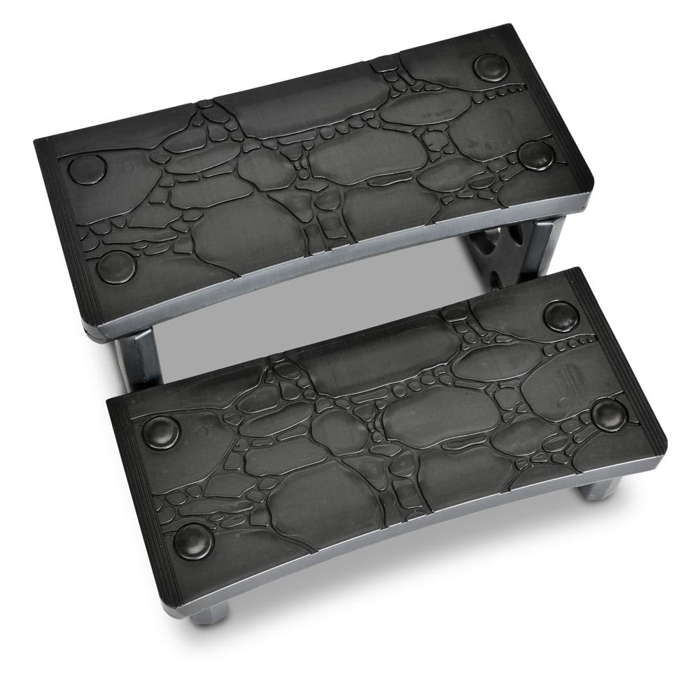 POOL Total Kunststoff Whirlpool Doppelstufe Schwarz - Rutschhemmende 2-Stufen-Treppe für sicheren Einstieg - 69x63x34 cm - 150 kg Belastbarkeit - Werkzeuglose Montage