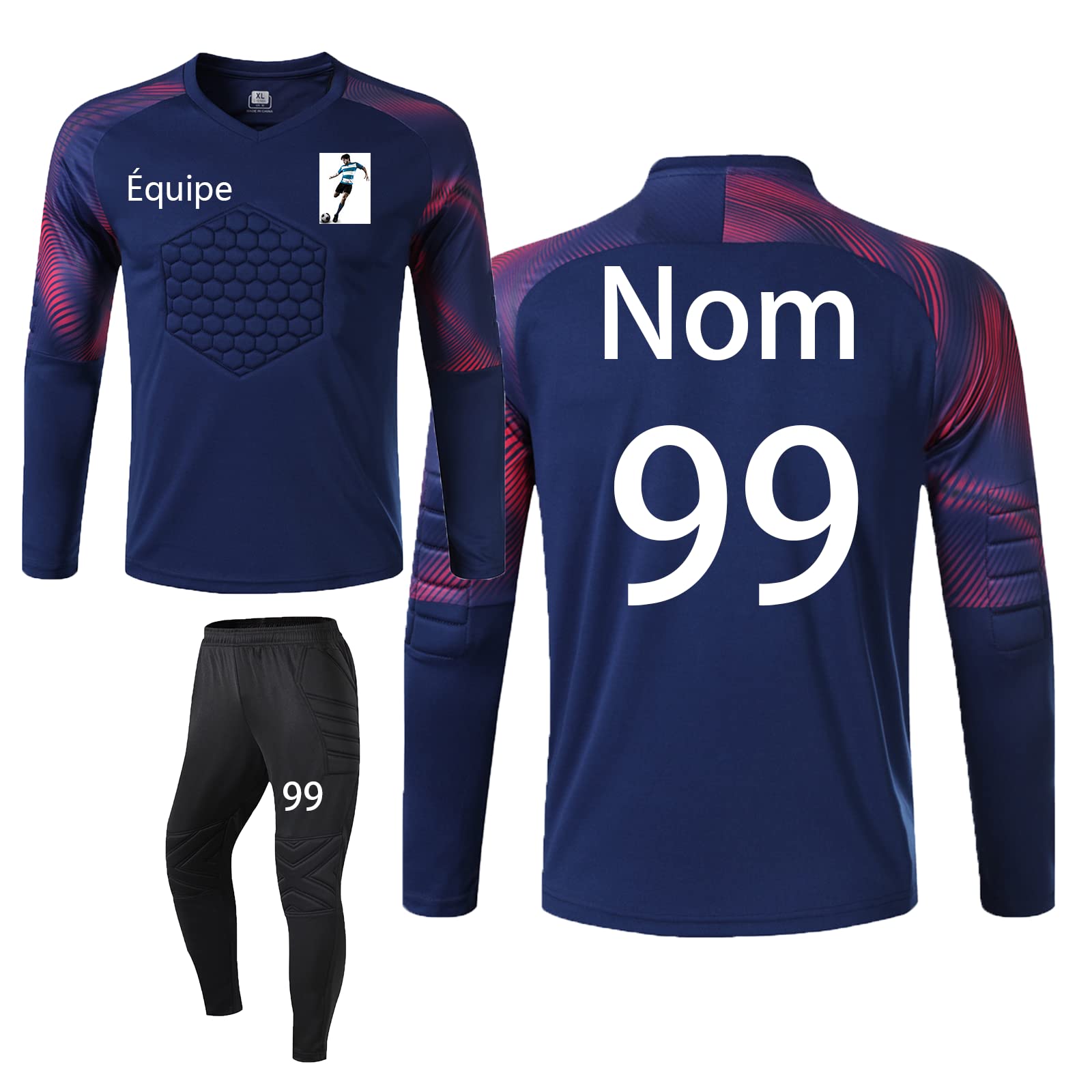Maillot de Gardien Personnalisable Maillot Gardien de But Homme Personnalisé avec Nom Nombre Nom de l'équipe Logo