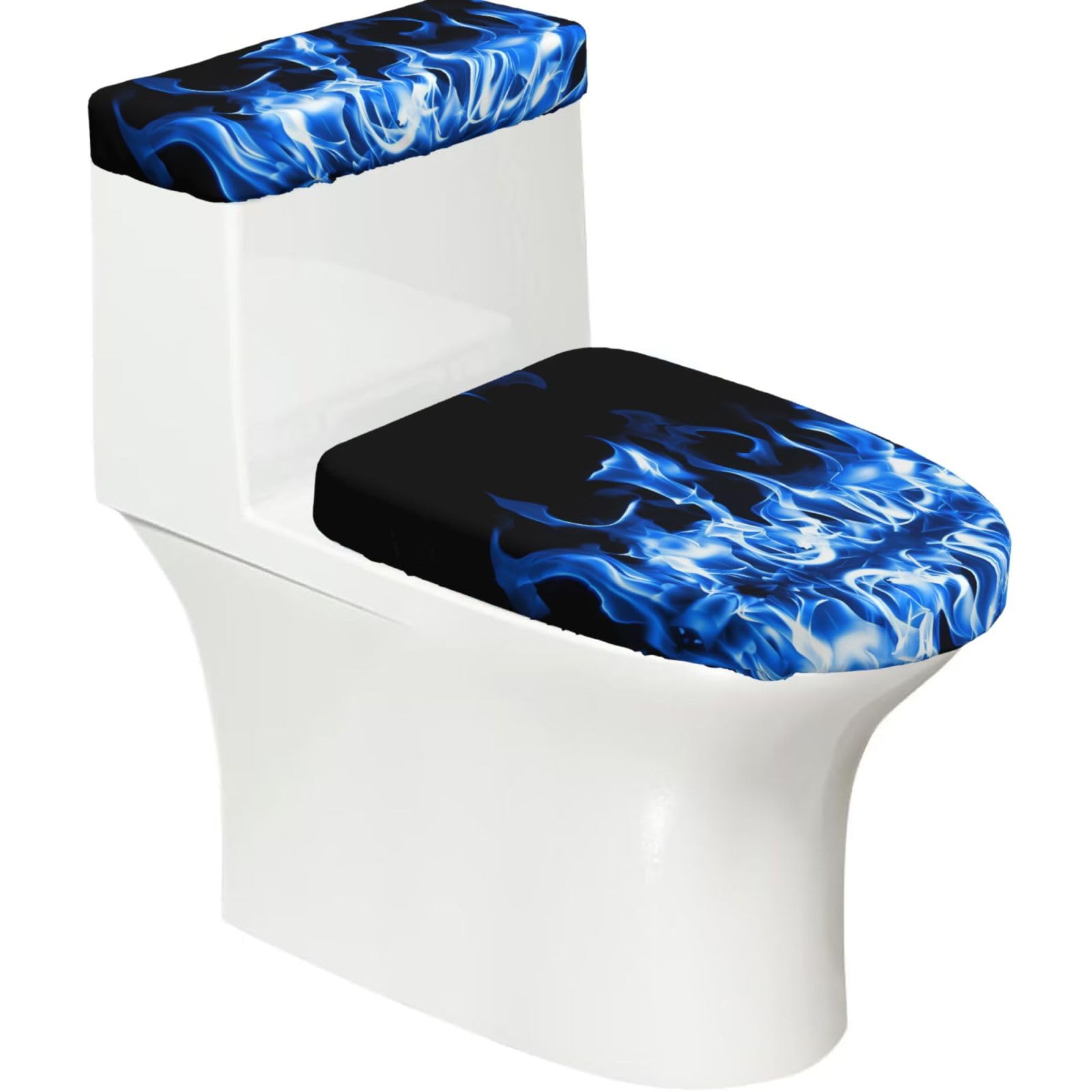 Mrowyc Black Blue Fire Printed Toilet Seat Set - Set Of 2 - Universal Toilet Seat Cover - Housewarming Birthday Christmas Gift
