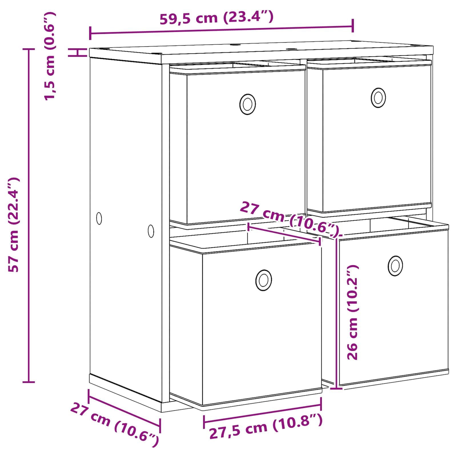 Buffet en Bois d'ingénierie Chêne Artisanal 59,5 x 27 x 57 cm avec 4 tiroirs et 2 étagères pour Salon Salle à Manger entrée ou Chambre, Rangement Pratique