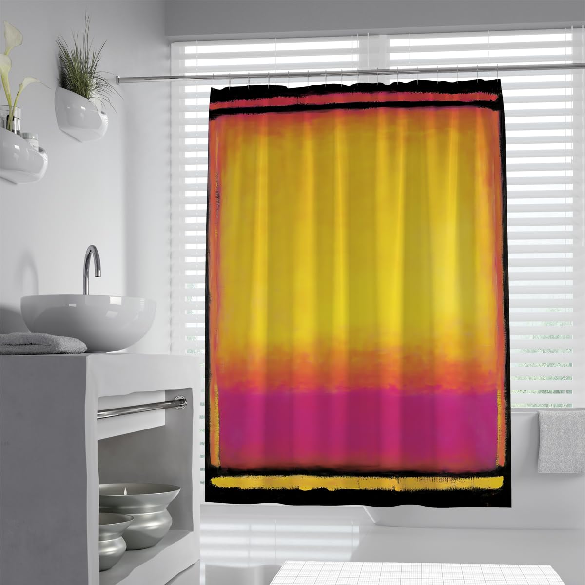 OLLIAR Home Abstract Color Block Waterproof Shower Curtain Sets Washable Bath Curtain with Hooks Mid-Century Modern Art Bathroom Curtains with Hooks 240x180cm