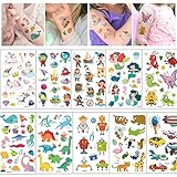 Seguro y no tóxico: juego de tatuajes infantiles para niños. Nuestras pegatinas temporales de tatuaje están hechas de material vegetal, seguro para tu hijo, pequeños tatuajes no contienen productos químicos, no tóxicos, hipoalergénicos, resistentes al agua y al sudor y fáciles de instalar. Con adhesivo cosmético AB, es inodoro, resistente al agua y al desgaste. Adhesivo facial y corporal de alta calidad, fácil de usar, fácil de quitar y no daña la piel.
