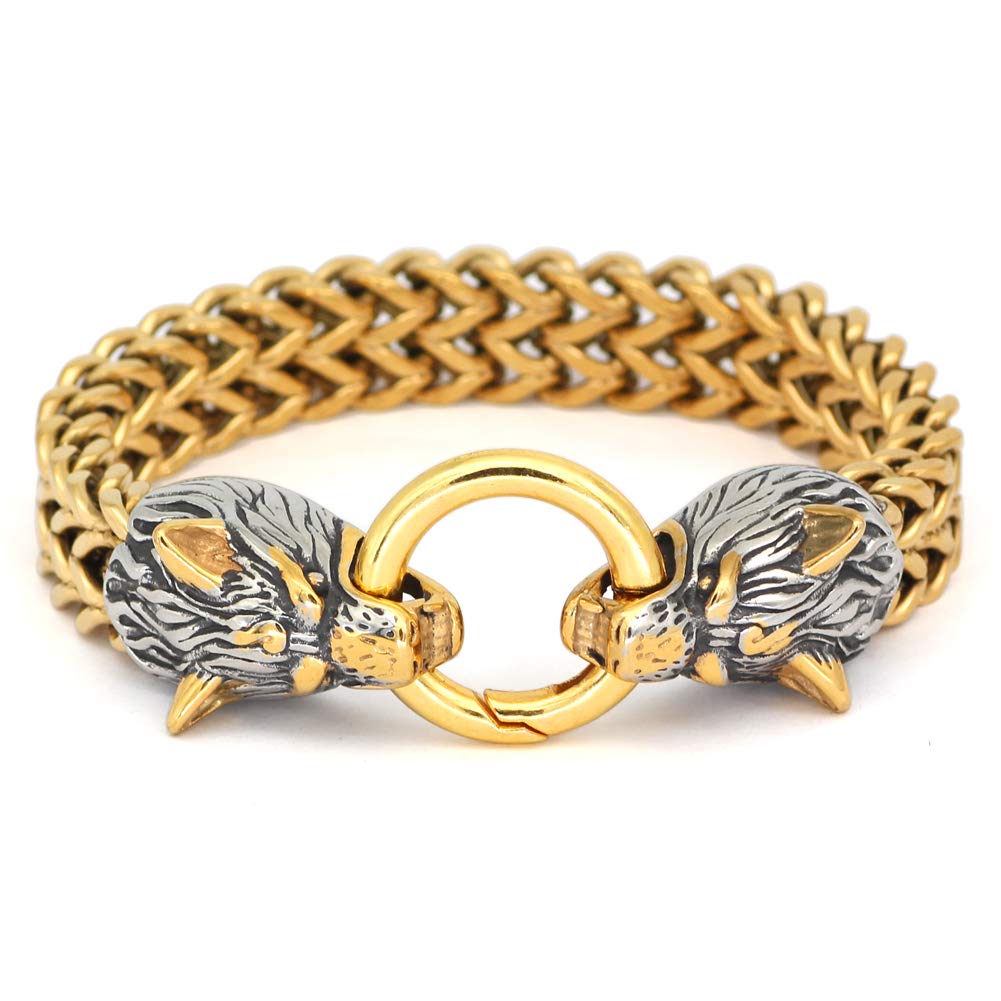 Norse Men Stainless Steel King Chain Viking Wolf Head Bracelet 21 23 25 cm