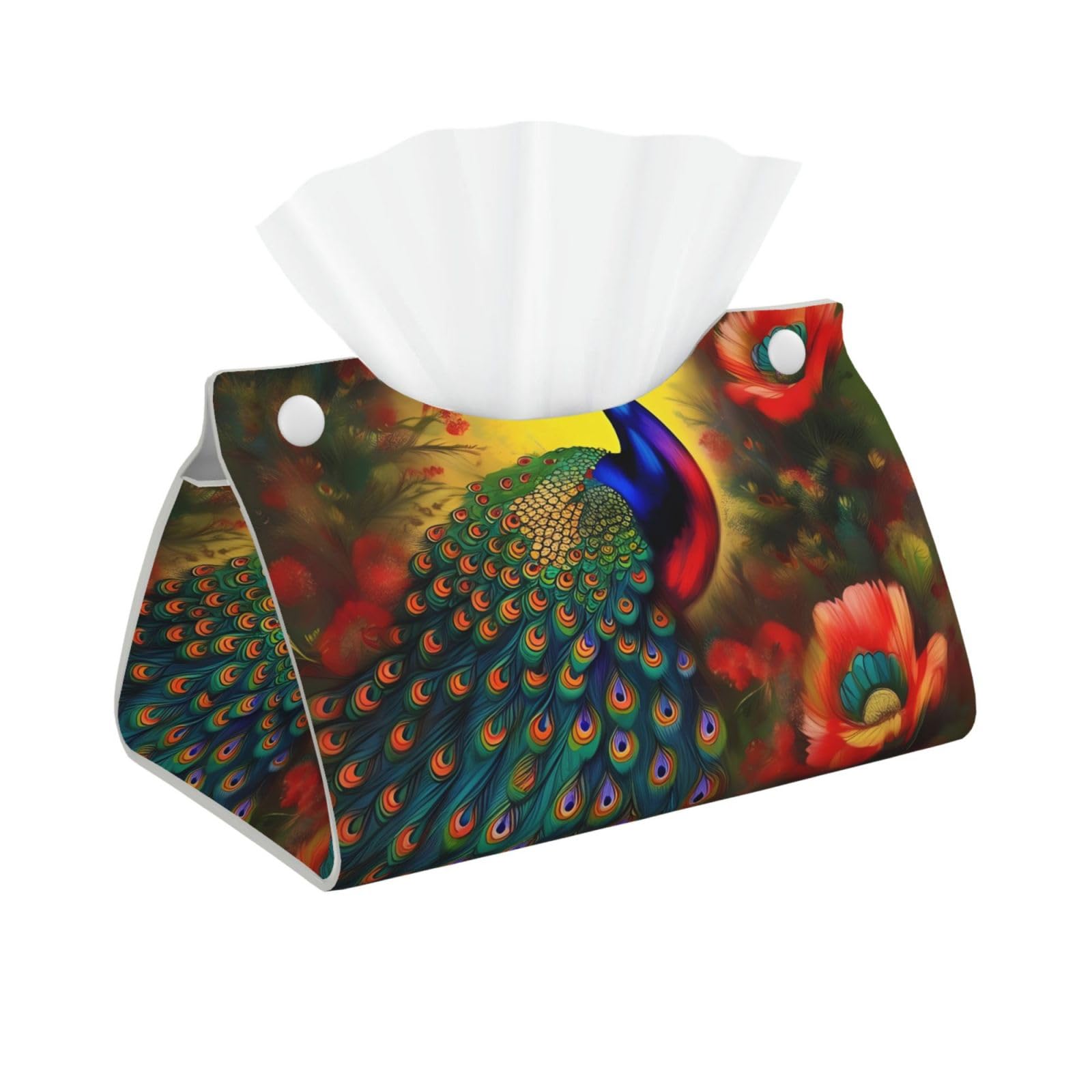 Peacock flowers Long Leather Tissue Box Cover-Waterproof PU Leather Tissue Holder for Bathroom, Decorative Rectangular Tissue Case