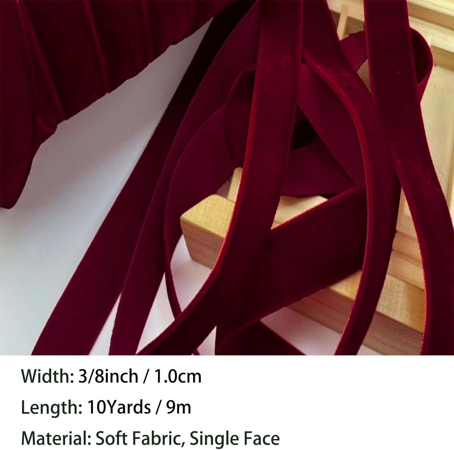 Christmas Dark Burgundy Velvet Ribbon, 3/8 Inch x 10 Yard Vintage Single Face Spool Satin Velvet Ribbon for Christmas Wreath Decoration DIY Bow Craft Gift Wrapping Wedding Ornaments Party Home Decor Dark Burgundy 3/8 Inch, 10 Yard