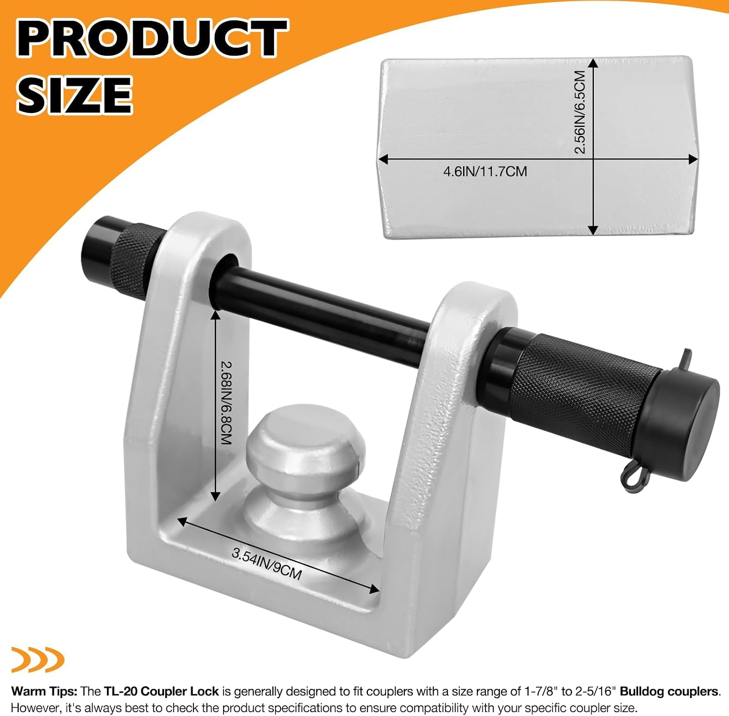 HQPASFY TL-20 Hitch Lock Fits for Bulldog Style Couplers, Hitch Coupler Lock with Pin Lock, Heavy-Duty Trailer Hitch Lock for Bulldog Style Couplers - Silver