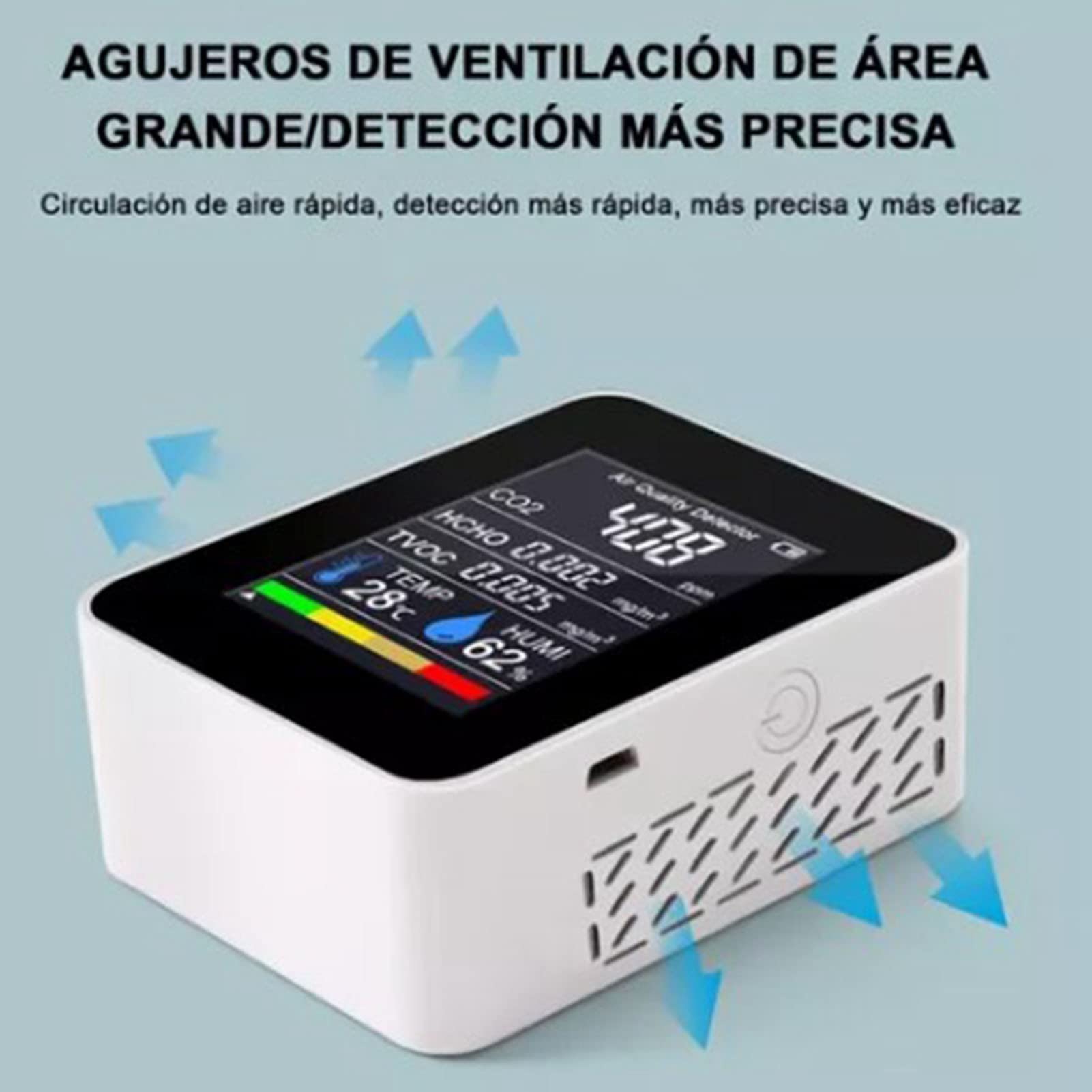 Detector CO2 5 en 1 Portátil con HCHO TVOC Temperatura Humedad para Hogar Oficina a Pilas