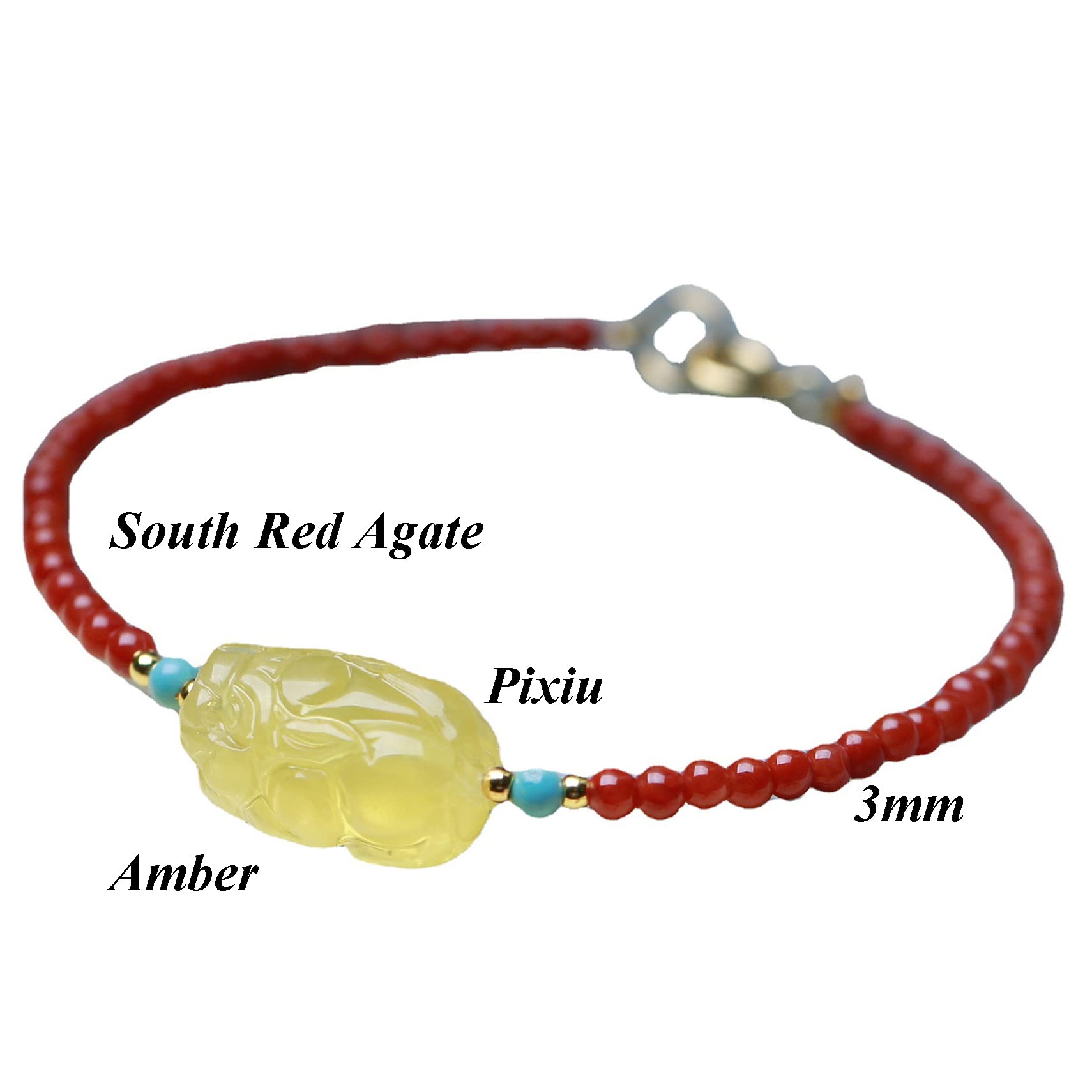 Natürliches Edelstein-Armband, Damen Herren, natürlicher Edelstein, roter Achat, Pixiu-Amulett, Glücksarmband, 3 mm, kleine Perlen, Armband, Reiki-Kristall, Chakra, Meditation, verstellbar