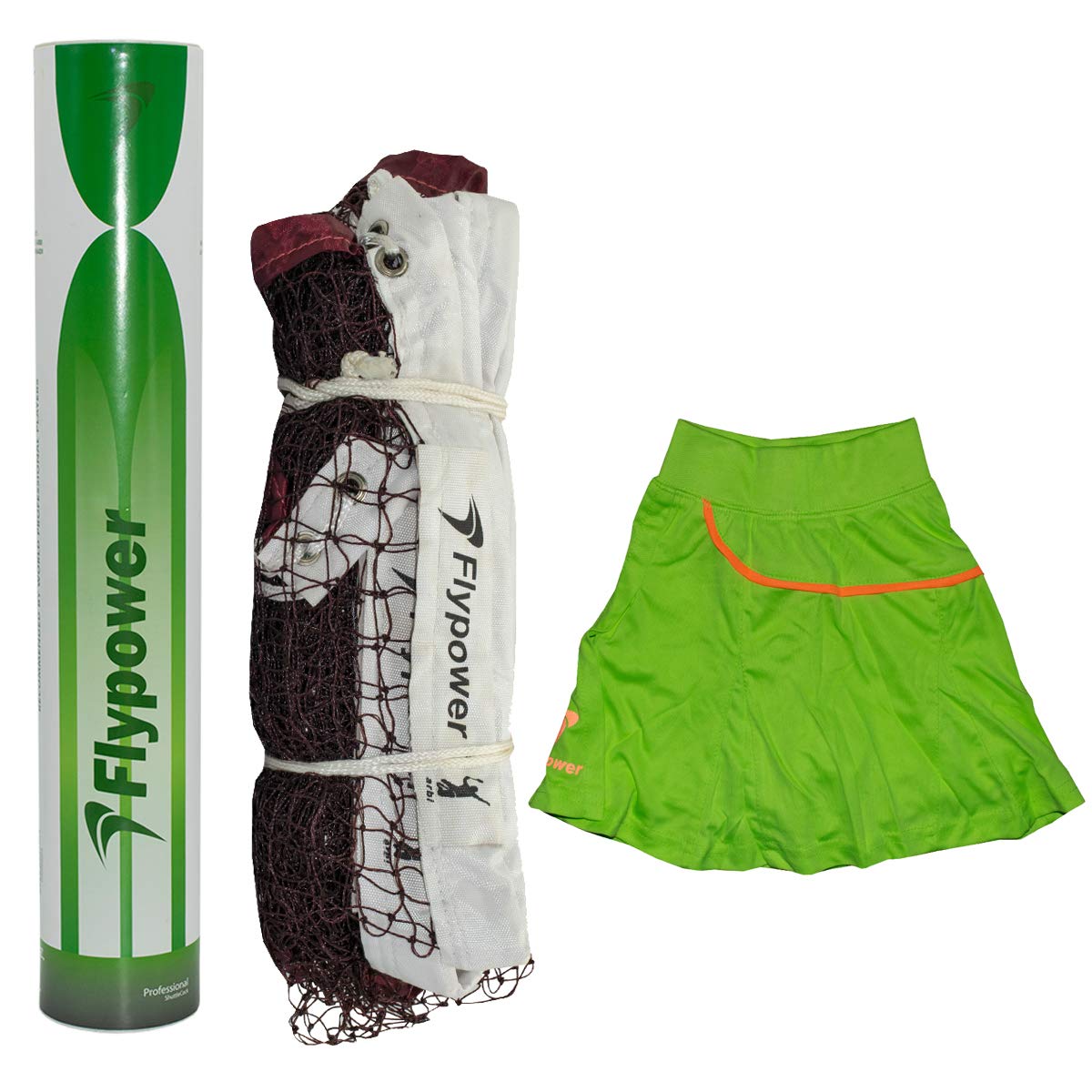 FLYPOWER Badminton Feather Shuttle Cock Green with NET 850 MEHROON and Skirt UTARI NEON Green Size M-image-35