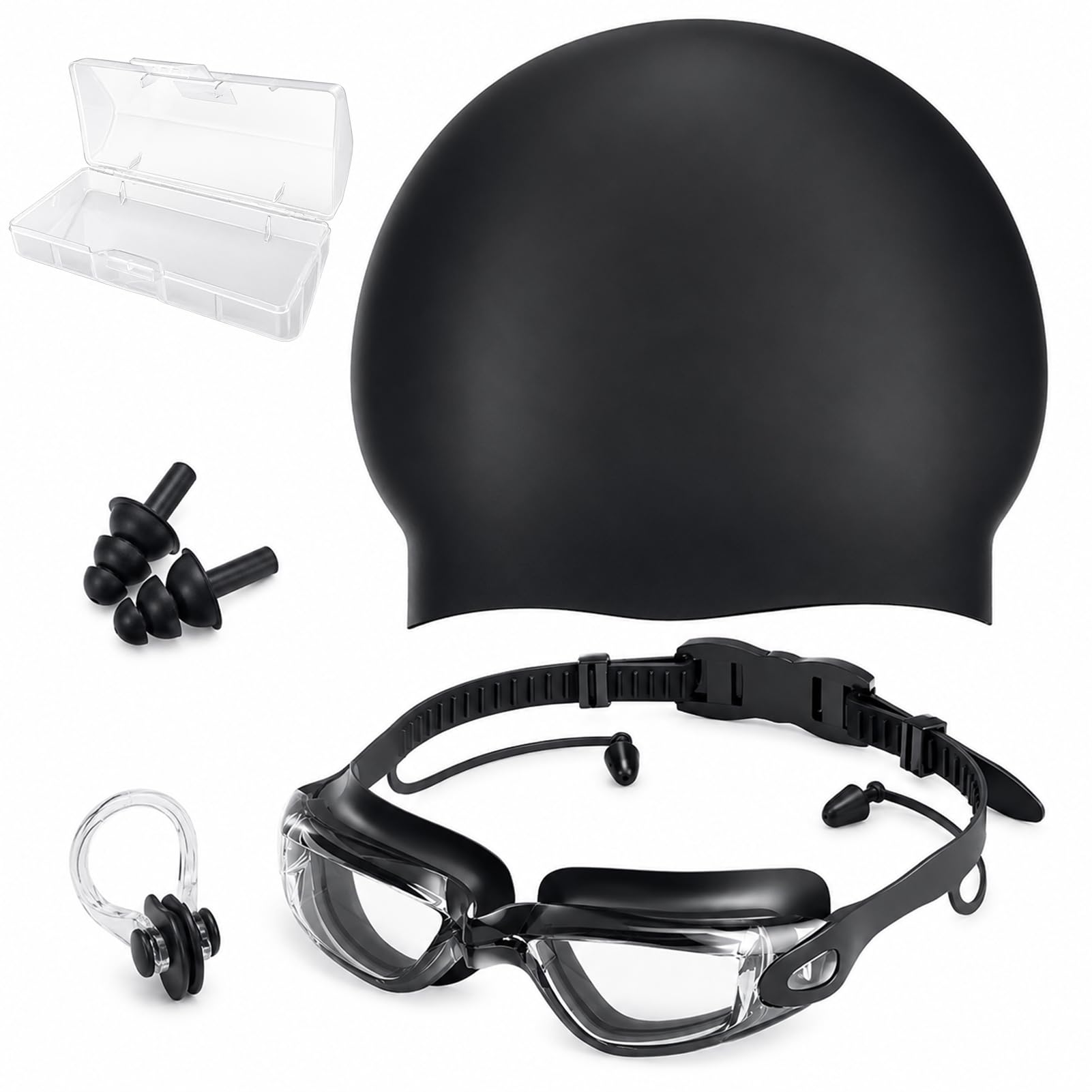 Luminor Peak Swim Goggles, Swimming Goggles Anti-Fog UV Protection Coated Lens No Leaking with Swim Cap Nose Clip Earplugs Case for Men Women Youth Training Pool Indoor Pool Outdoor Swimming