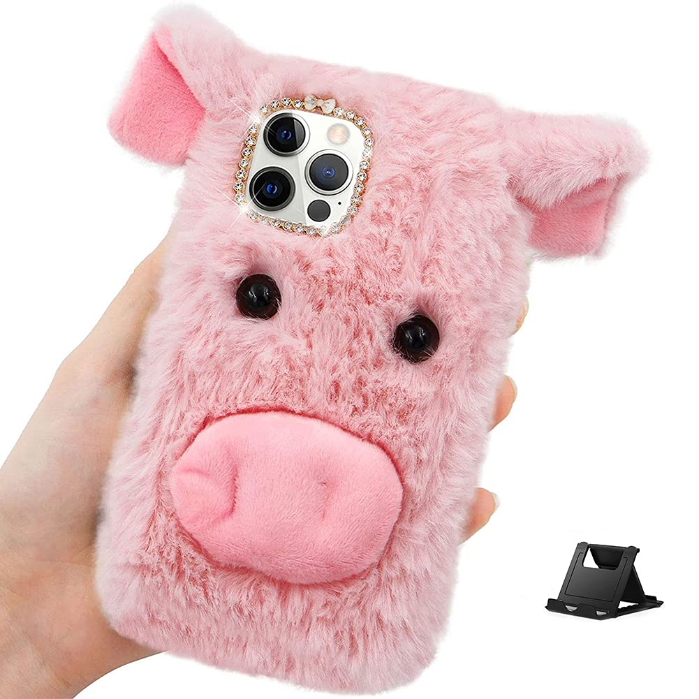 Shinyzone Plush Case Compatible with Nokia X100 3D Ear Fluffy Piggy Case for Kids Girls Women,Cute Faux Rabbit Fur Furry Warm Fuzzy Shockproof Back