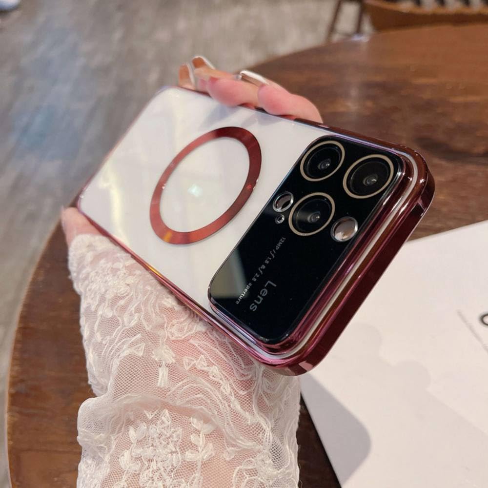 Coque iPhone 14 Pro Max magnétique transparente couleur vin avec protection d'objectif intégrée - 7