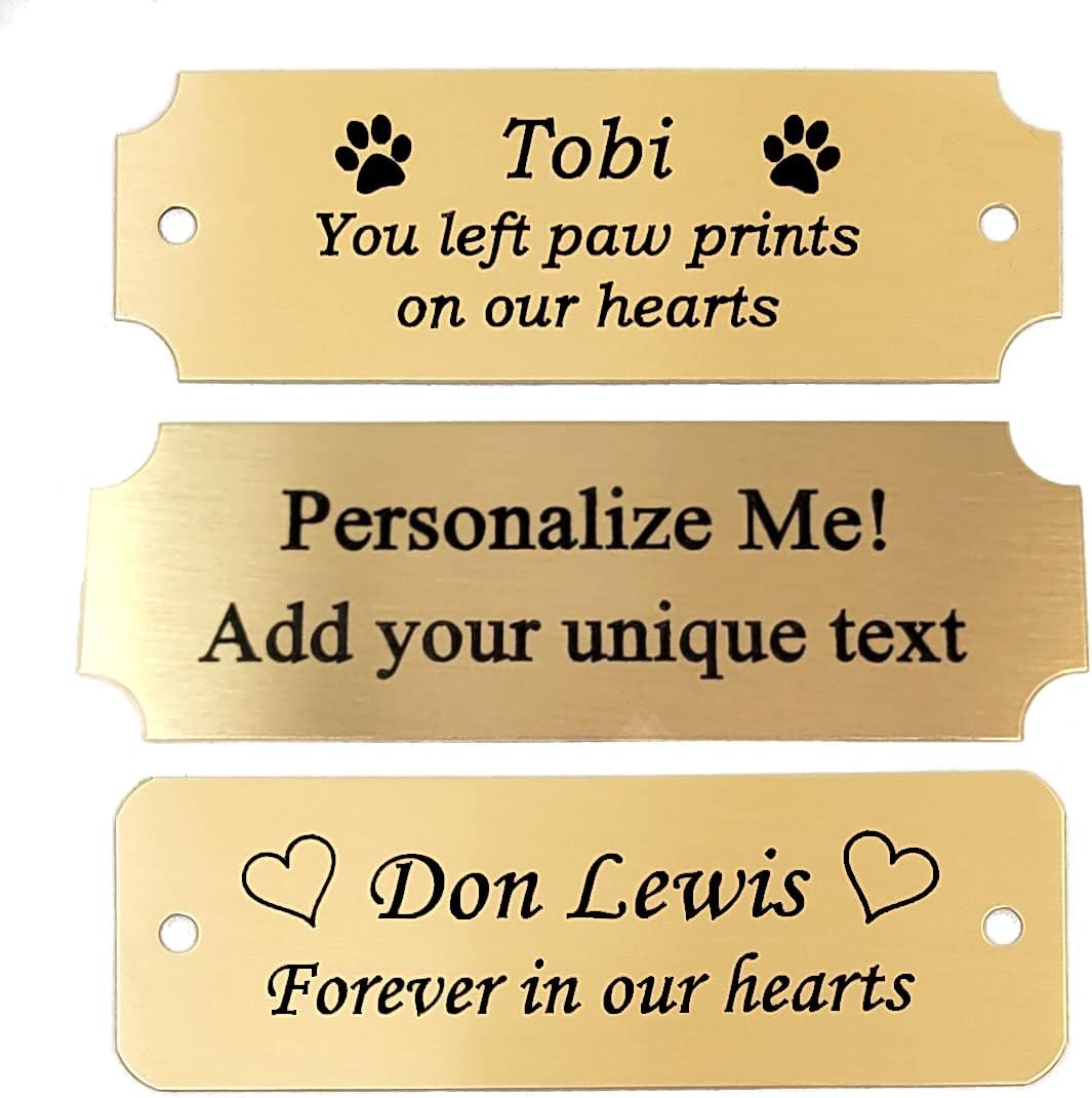 Personalized Trophy Name Plates, Custom Brass Plaque Engraved Memorial Plaques, Flag Case, Pet Urn, Picture Frame, Art Tag, Tape or Screws (3" x 1", Bright Gold Brass (Black Lettering))