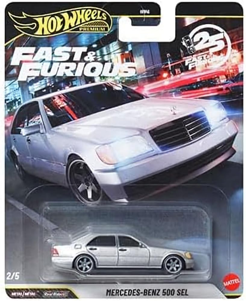 Hot Wheels Premium Fast & Furious 25th Anniversary Die-Cast Cars, Set of 4, Mercedes 500 SEL, Toyota FJ, Lykan Hypersport, Mustang Boss 302, Ages 3+ HNW46-956N