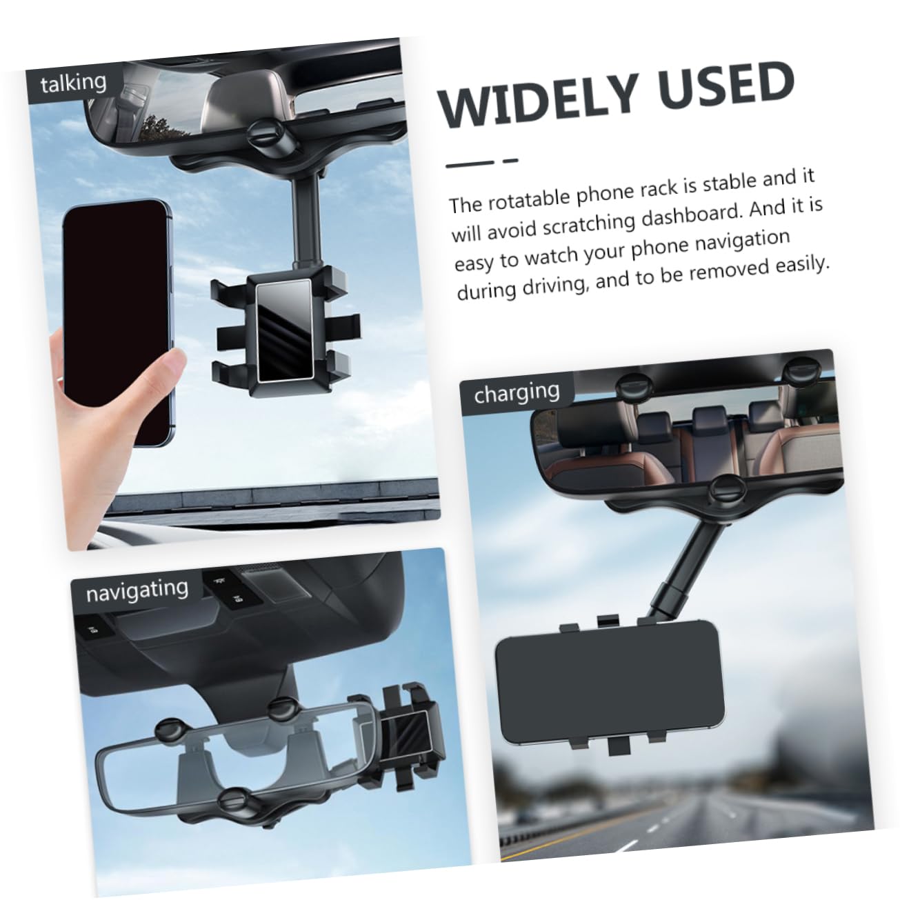 Supporto per Cellulare Auto Clip Antigraffio in Abs e Colla Pu Nero per Cruscotto Veicolo Durante la Guida